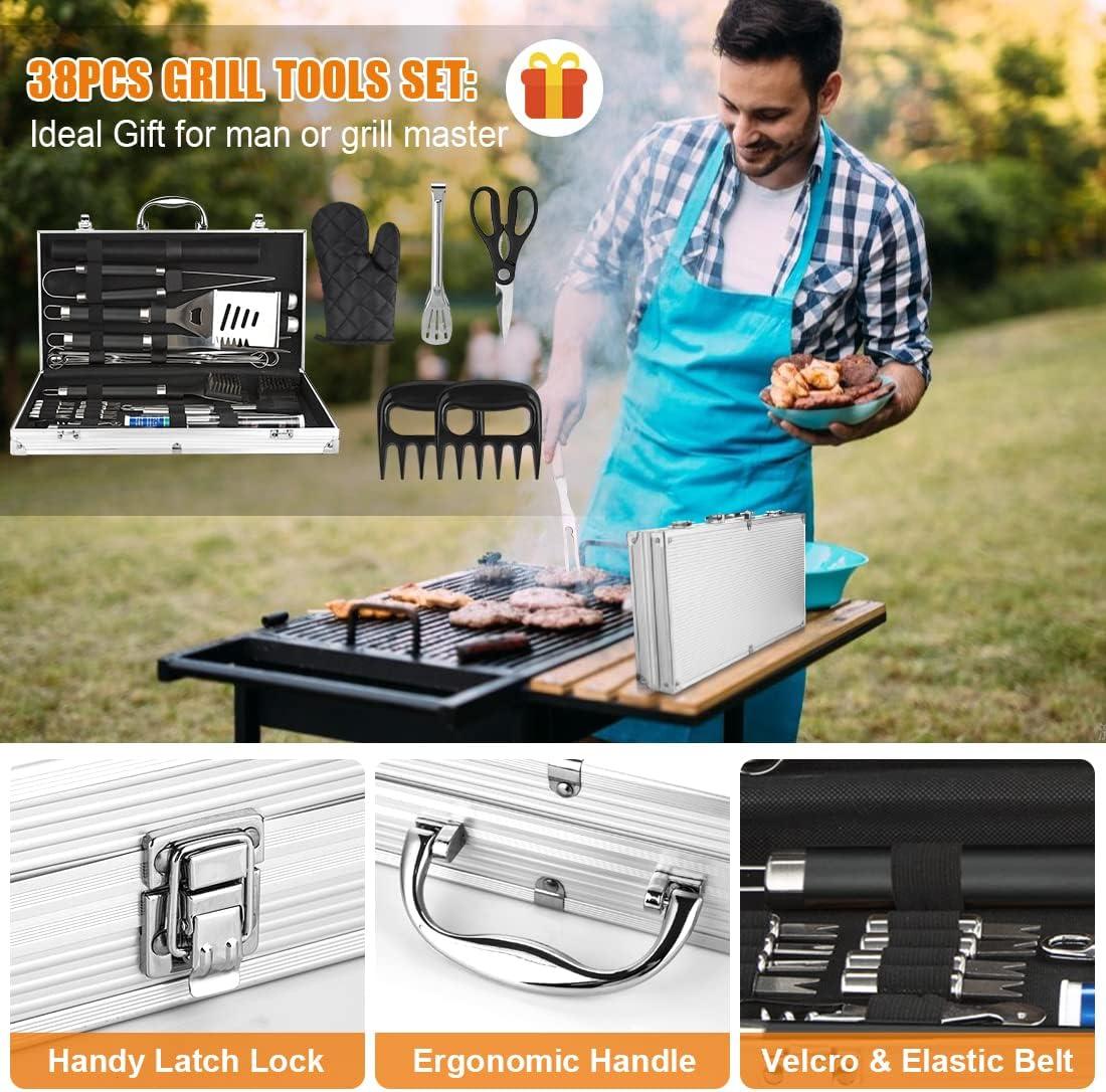 38-Piece Stainless Steel BBQ Grill Tool Set with Aluminum Case