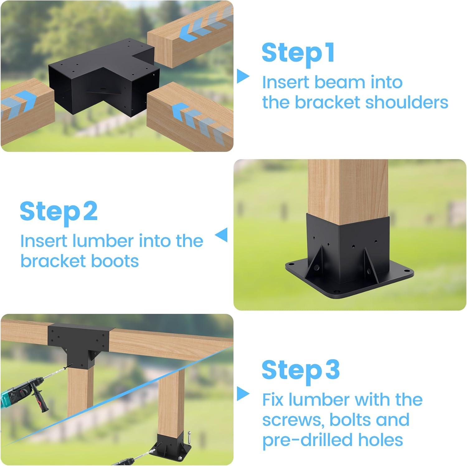 Pergola Kit Elevated Wood Stand Kit Woodwork for 4"x 4" (Actual 3.5" x 3.5"), Wooden Gazebo Kit for 3-Way Pergola Brackets with Pergola Base Brackets - Includes Screws