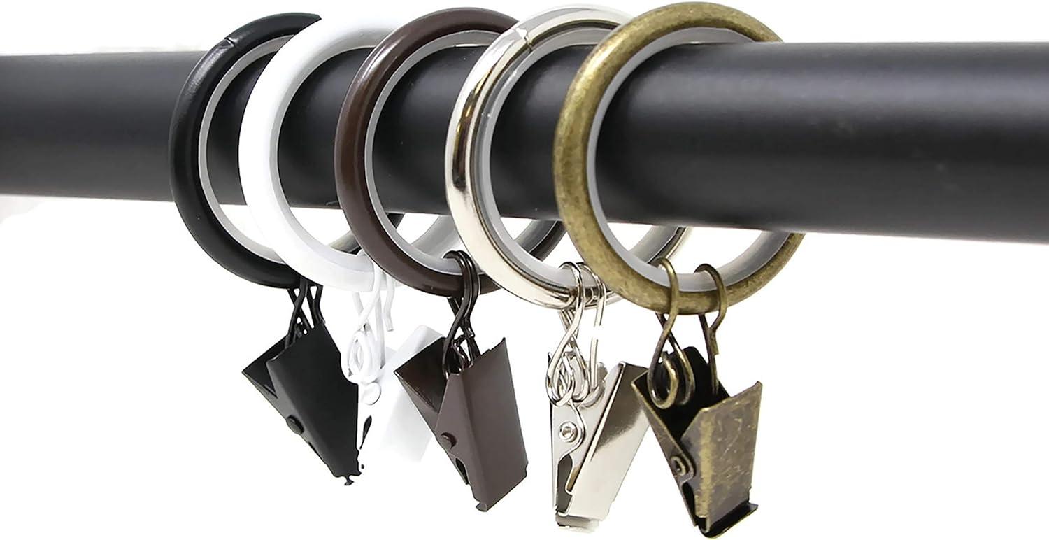 Matte Black Steel Curtain Rod Rings with Clips, 8 Pieces