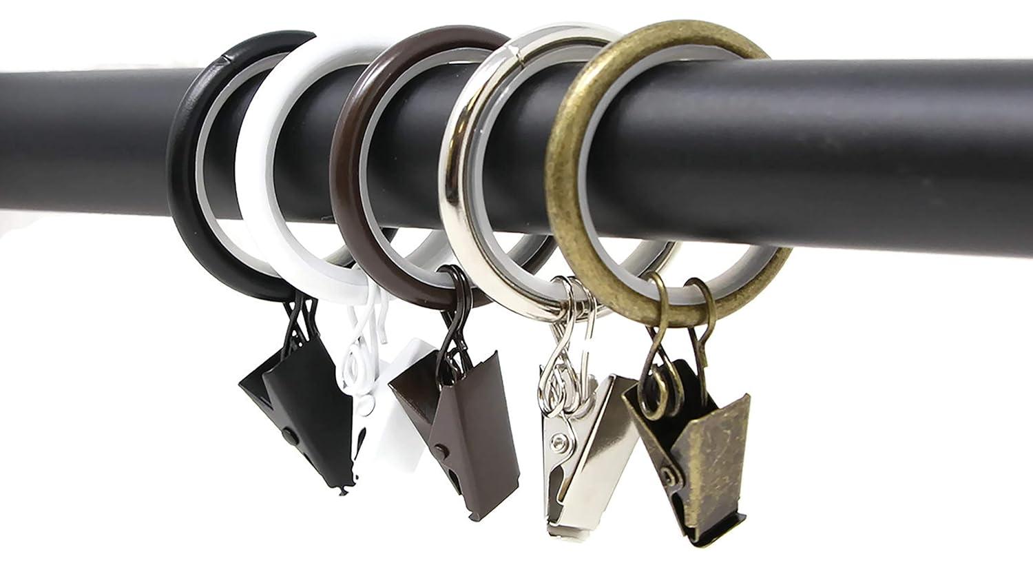 Matte Black Steel Curtain Rod Rings with Clips, 8 Pieces