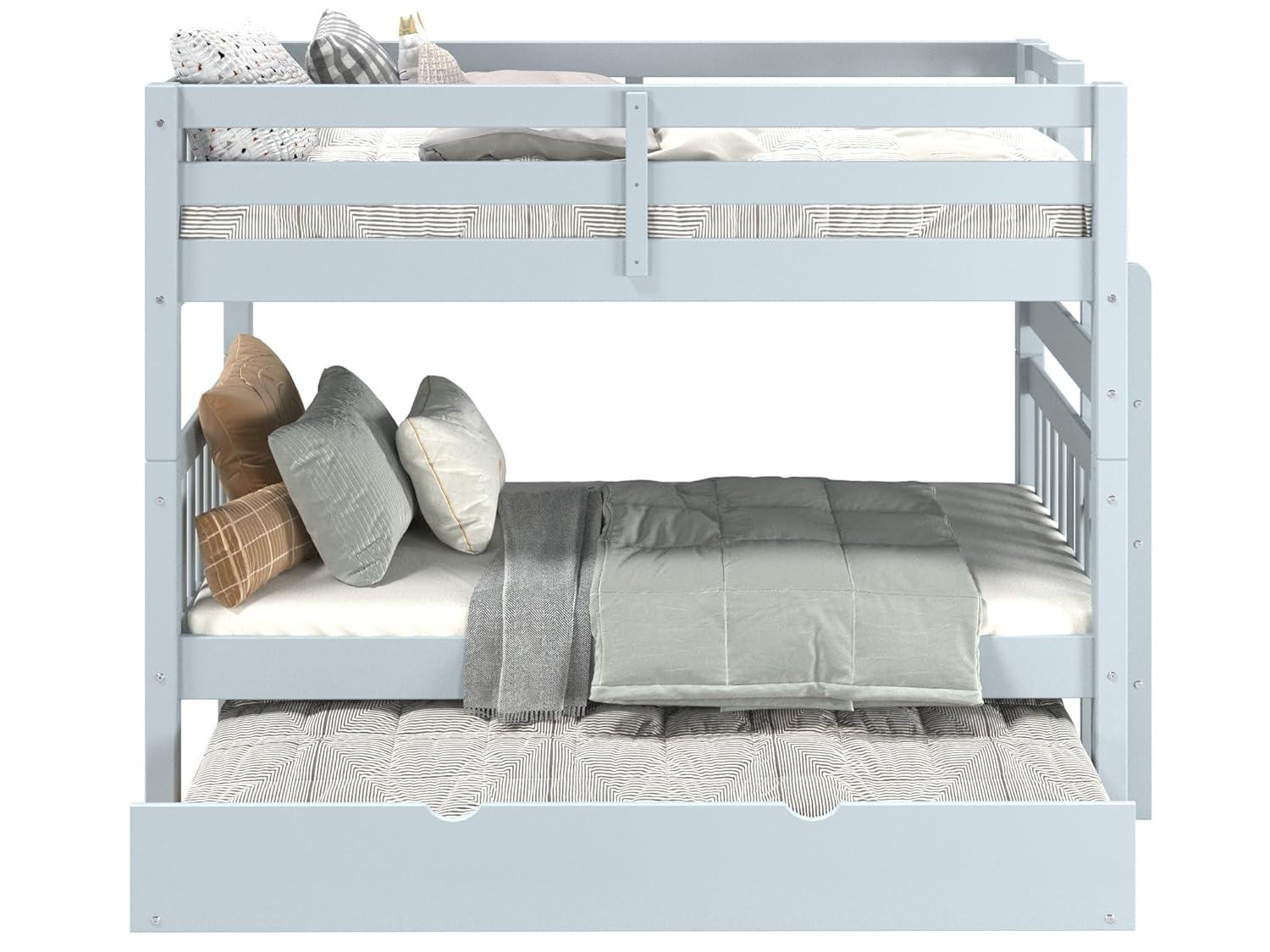 Bedz King Bunk Beds Twin over Twin Mission Style with End Ladder and a Twin Trundle, White