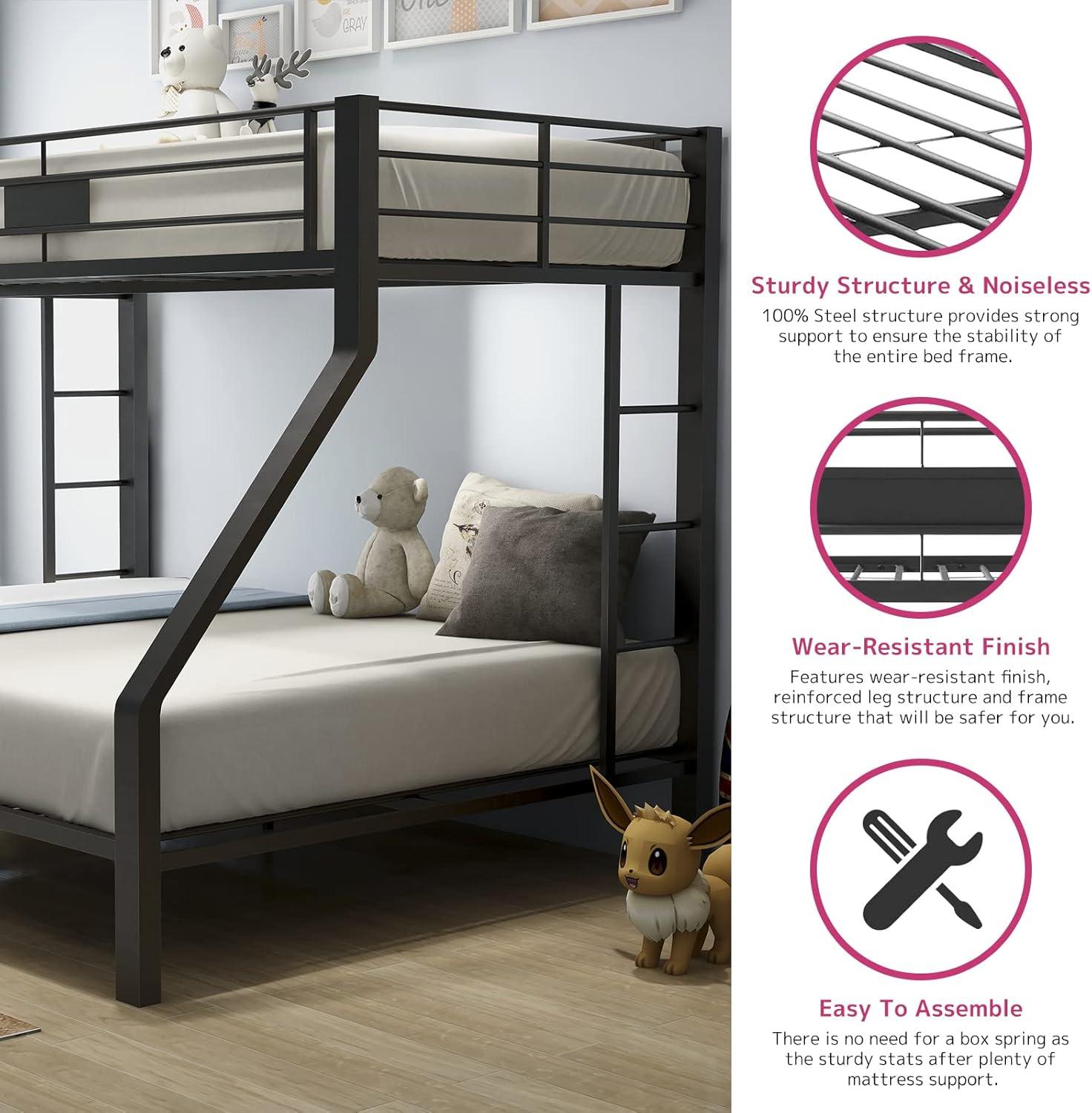 ACME Limbra Twin XL/Queen Bunk Bed Frame w/ Ladders & Guardrail, Black Sand