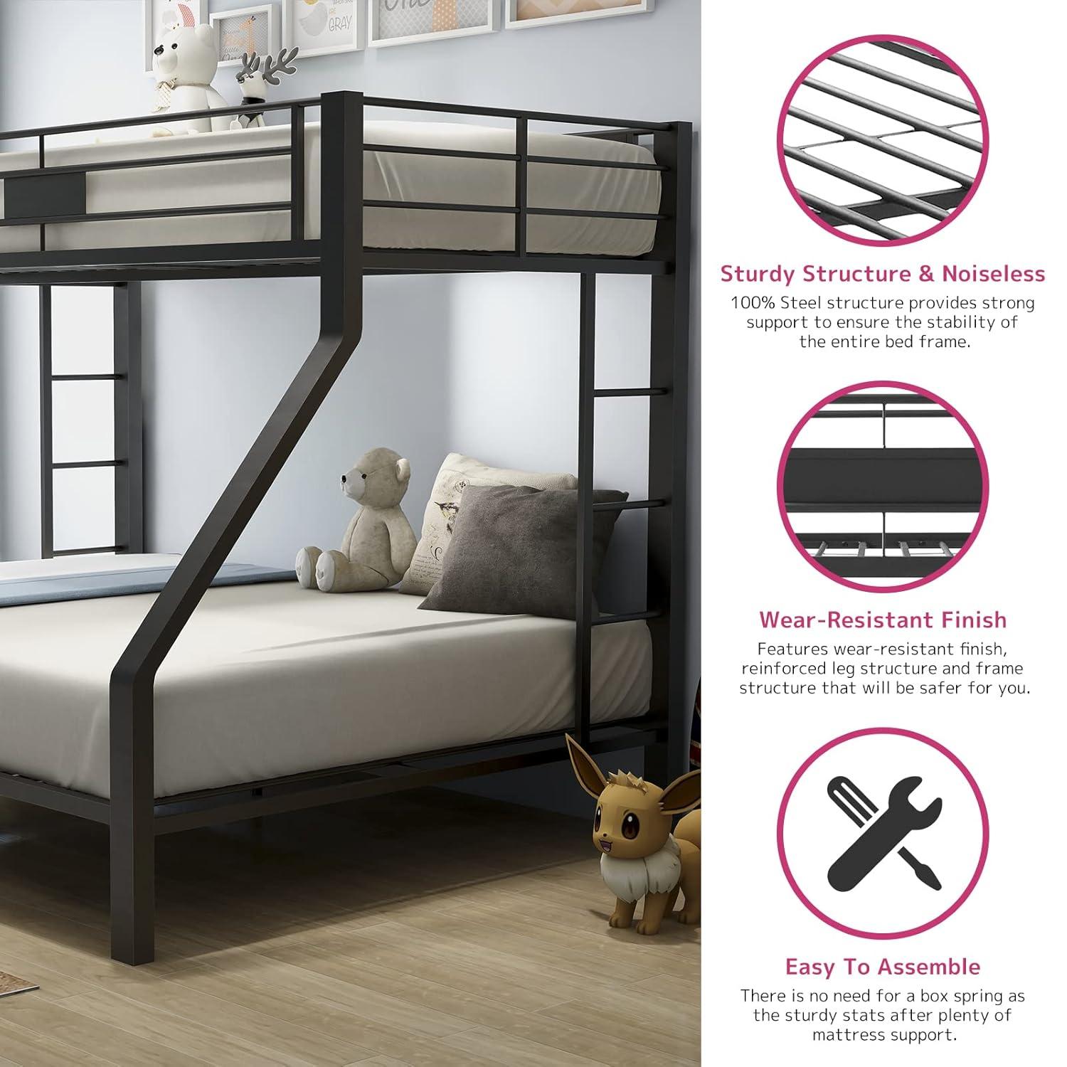 ACME Limbra Twin XL/Queen Bunk Bed Frame w/ Ladders & Guardrail, Black Sand