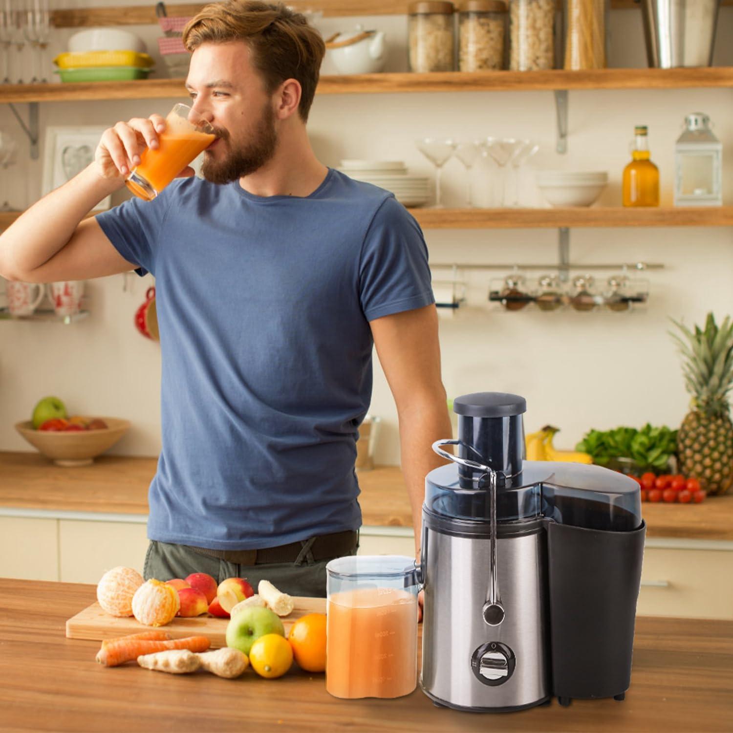 Moclever Juicer Machine, 1000W Centrifugal Juicer Extractor with 2 Speeds 3.6in Wide Feed Chute 17Oz Juicer Cup 54Oz Pulp Collector, Easy to Clean, Stainless Steel Electric Juicer