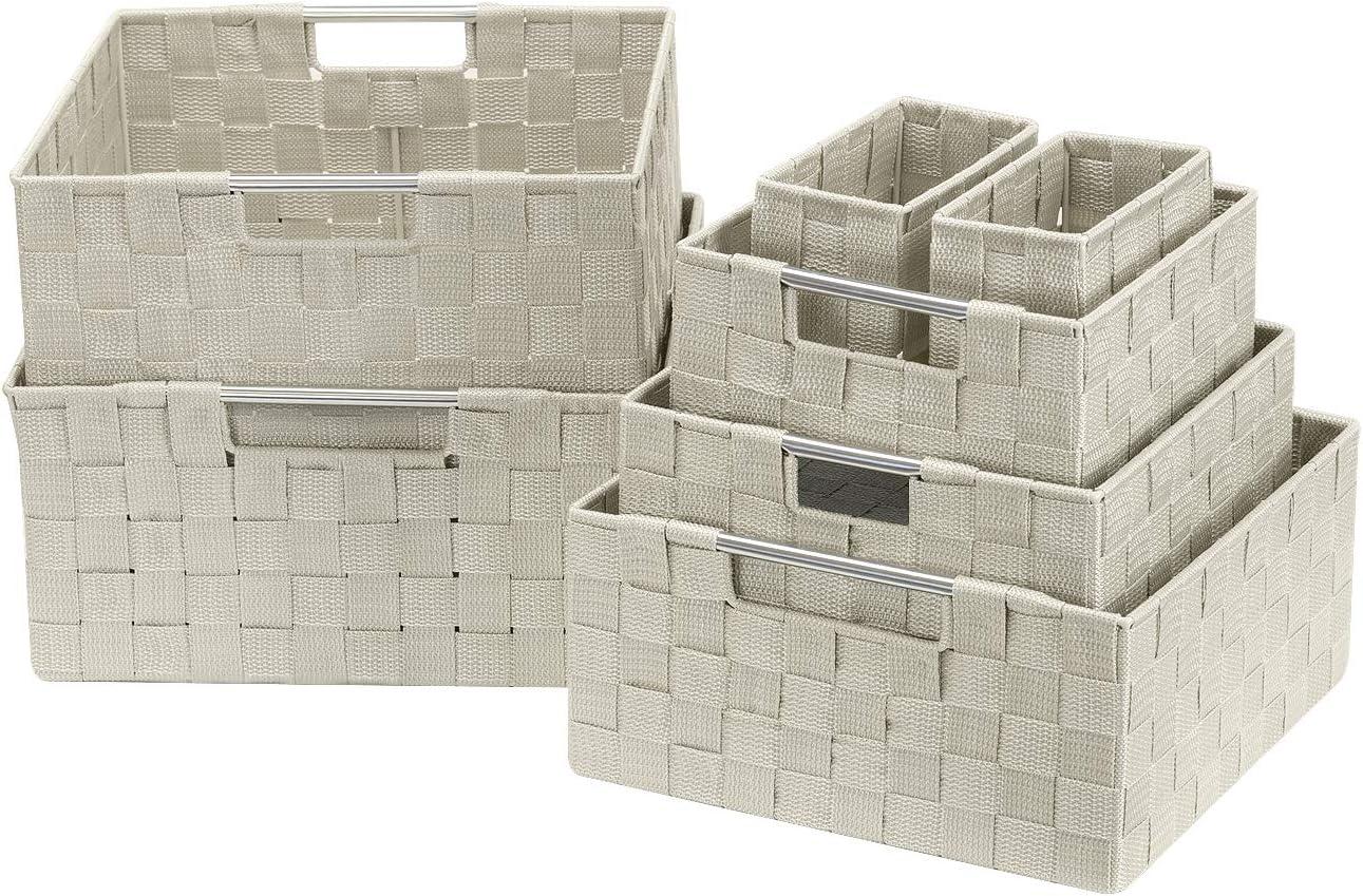 Beige Hand-Woven 7-Piece Basket Set for Versatile Organizing