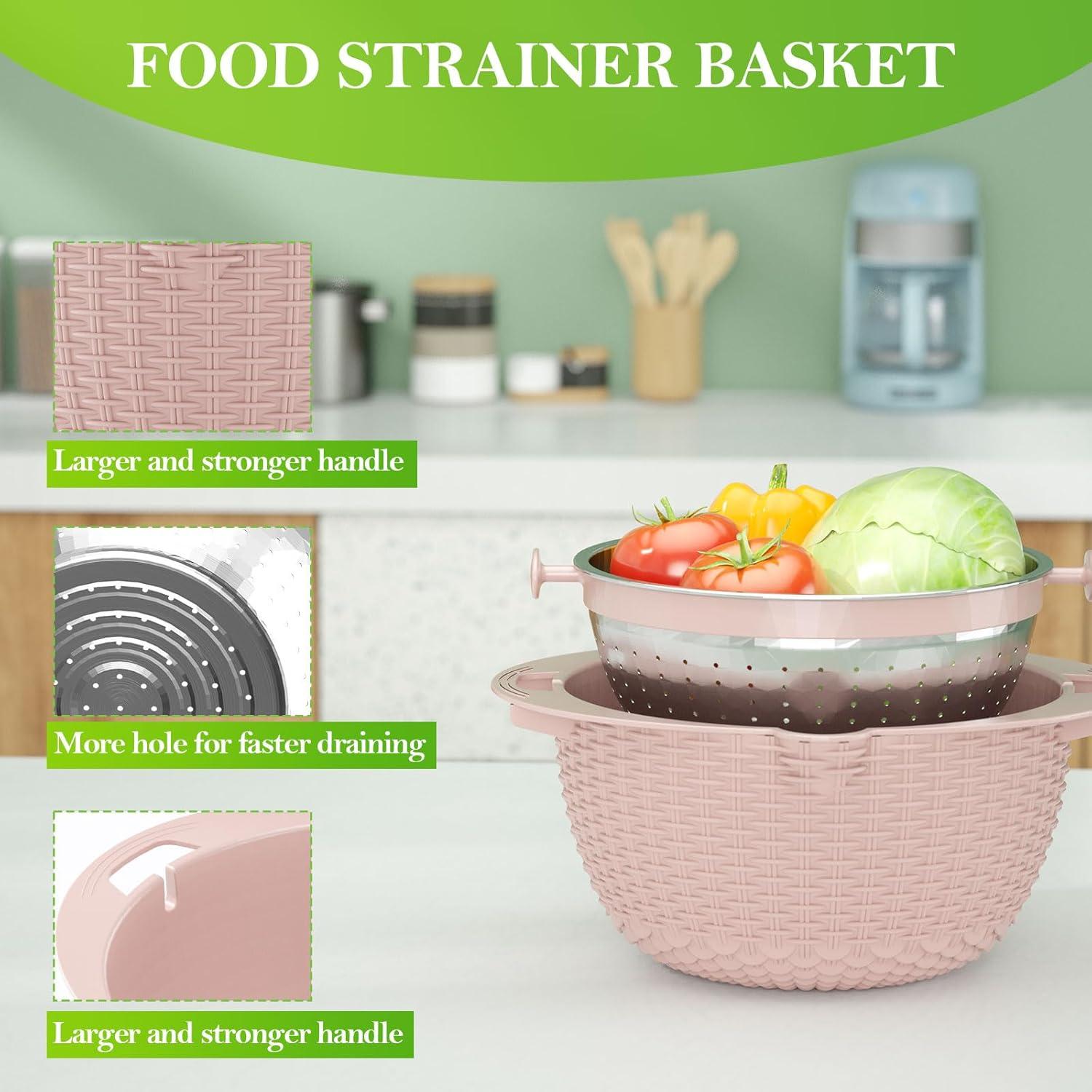 Pink 4-in-1 Stainless Steel Colander with Plastic Mixing Bowl Set