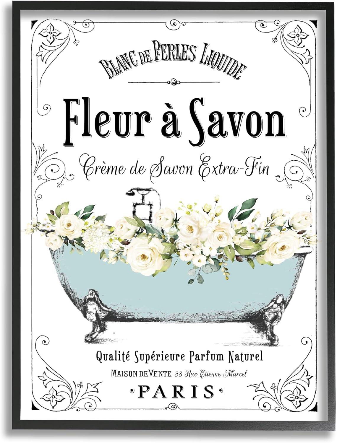 " Vintage Parisian Bathroom Advertisement Floral Blue Tub " by Lettered And Lined