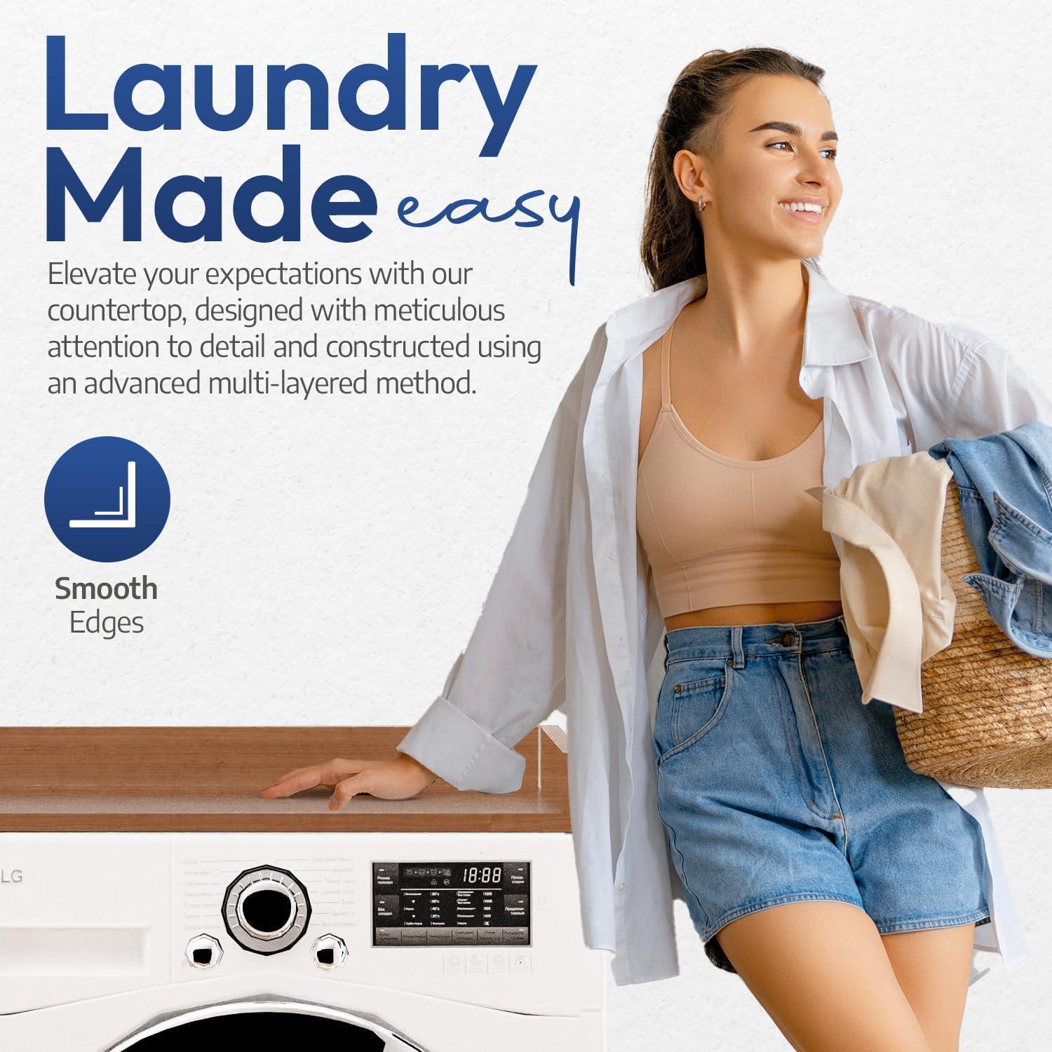 OfficeSimpli Washer Dryer Countertop w Non-Slip Pads, Made in USA, Laundry Room Wood Topper, Washer Dryer Cover for Top, Laundry Guard, Laundry Countertop, Laminate Finish (Cafe Latte)