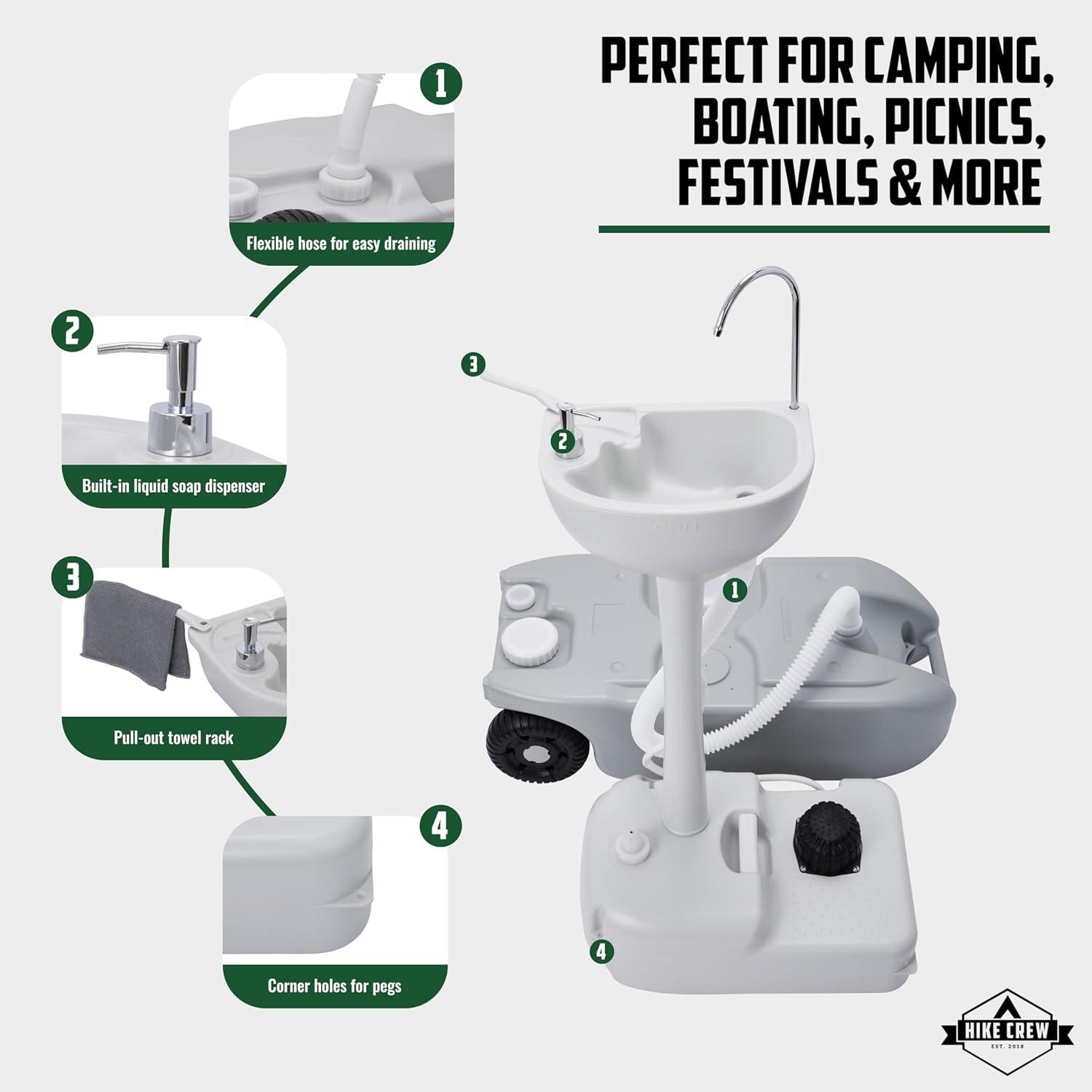 Hike Crew Portable Sink & Waste Tank, Portable Hand Washing Station W/4.5 Gal Capacity & 10 Gal Tank