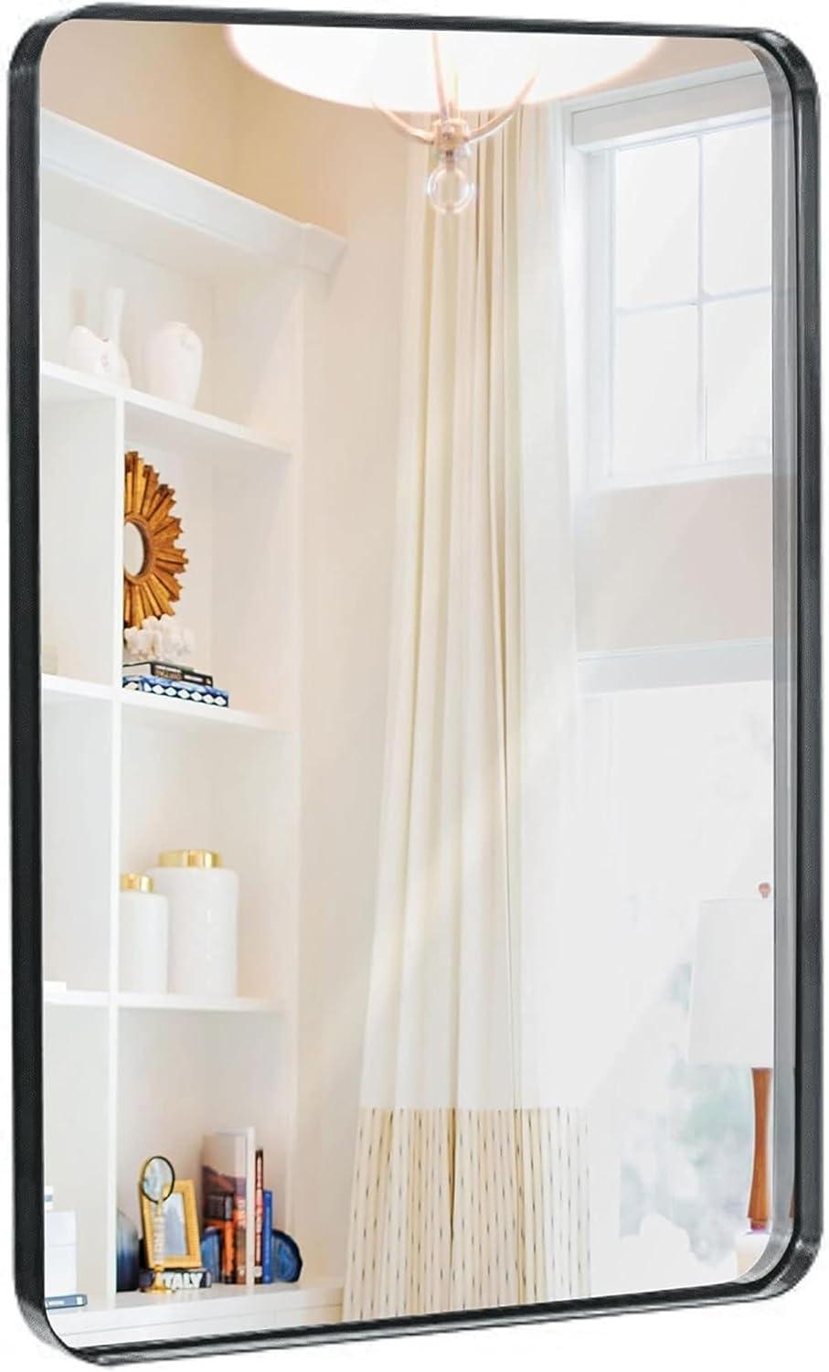 Hamilton Hills 24" x 36" Contemporary Metal Silver Framed Polished Rectangular Wall Mirror