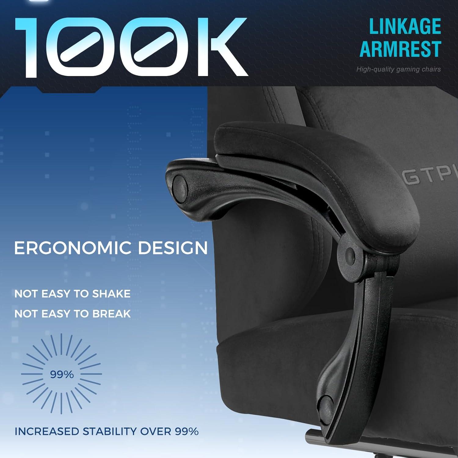 GTPLAYER Gaming Chair Fabric with Pocket Spring Cushion, Big and Tall Gaming Chair 350LBS High Back Computer Chair with Footrest for Adults Lumbar Support Swivel Game Chair for Office Gaming Black