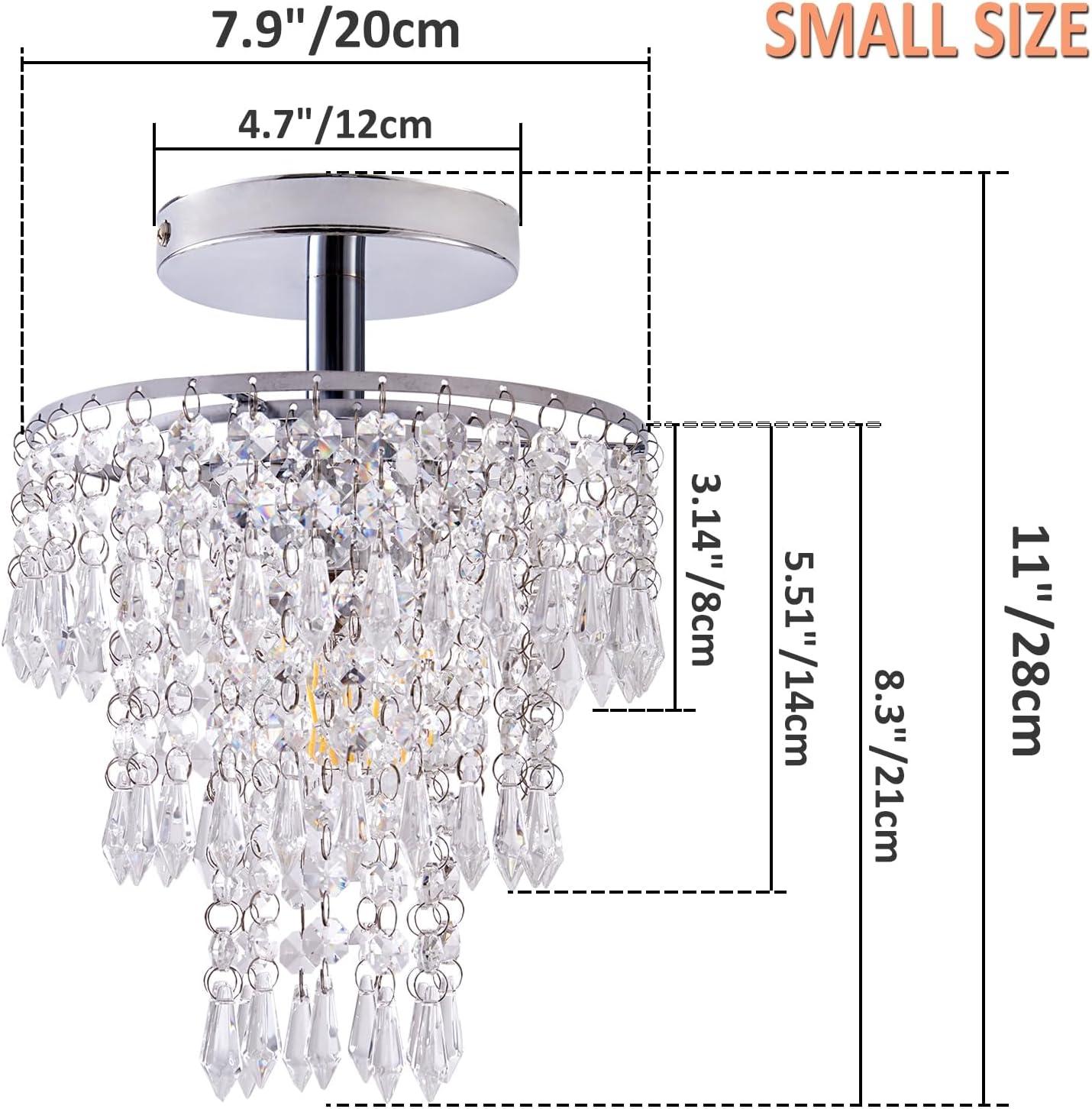 Modern Mini Crystal Chandelier, 3-Tier Raindrops Design Small Chandelier Light Fixture, Flush Mount Ceiling Light Fixture for Bedroom, Hallway, Living Room - E26 Base, Chandelier for Bedroom (Gold)