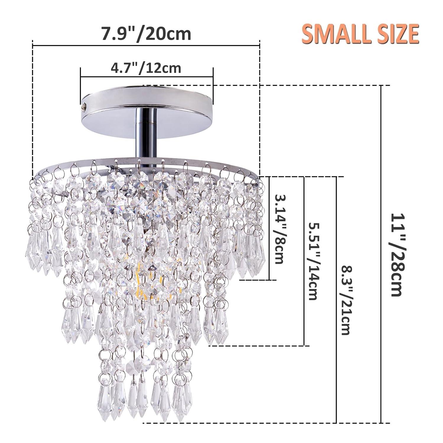 Modern Mini Crystal Chandelier, 3-Tier Raindrops Design Small Chandelier Light Fixture, Flush Mount Ceiling Light Fixture for Bedroom, Hallway, Living Room - E26 Base, Chandelier for Bedroom (Gold)