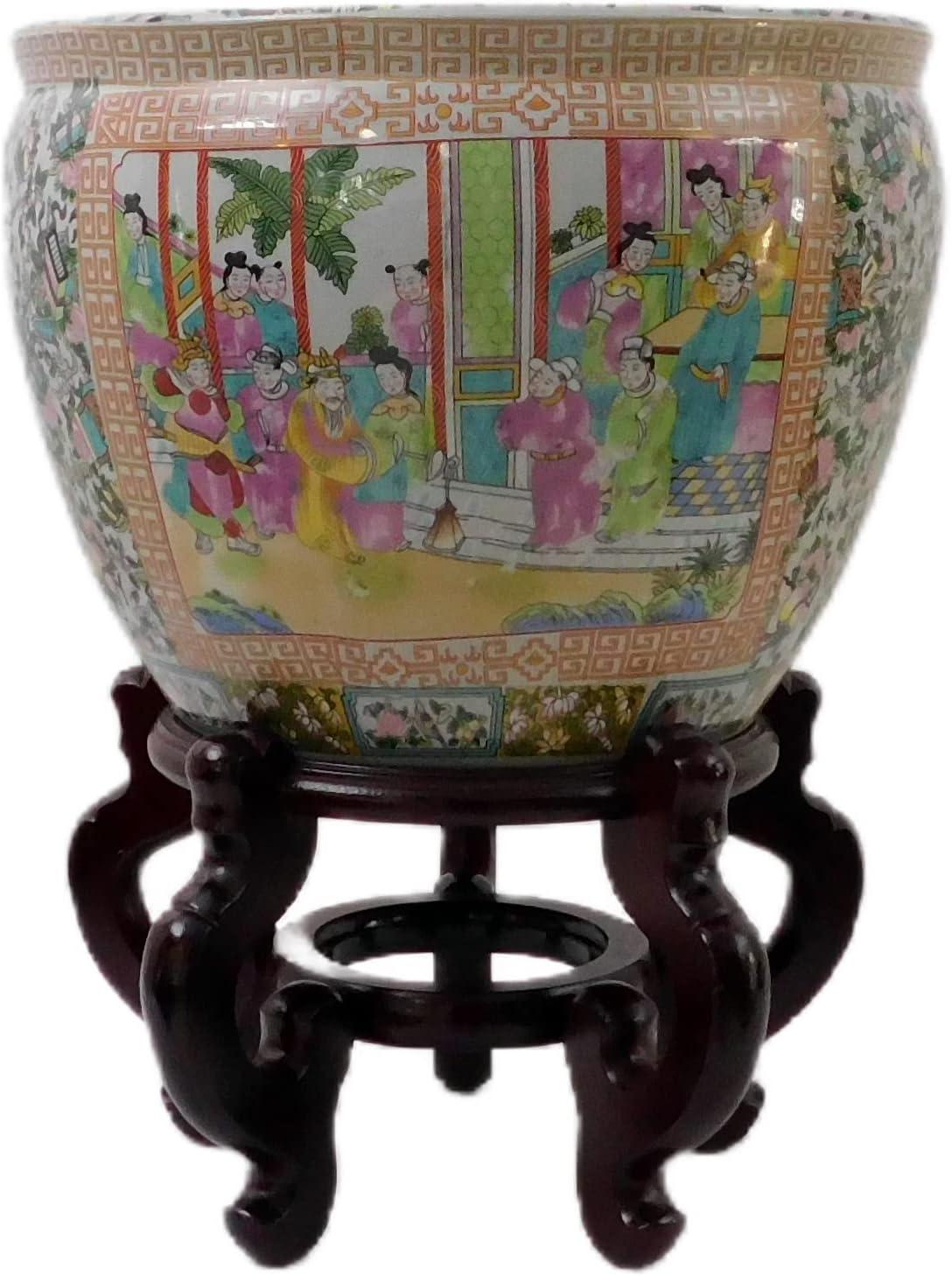 Hand Painted Chinese Porcelain Round Plant Pot, 12-inch