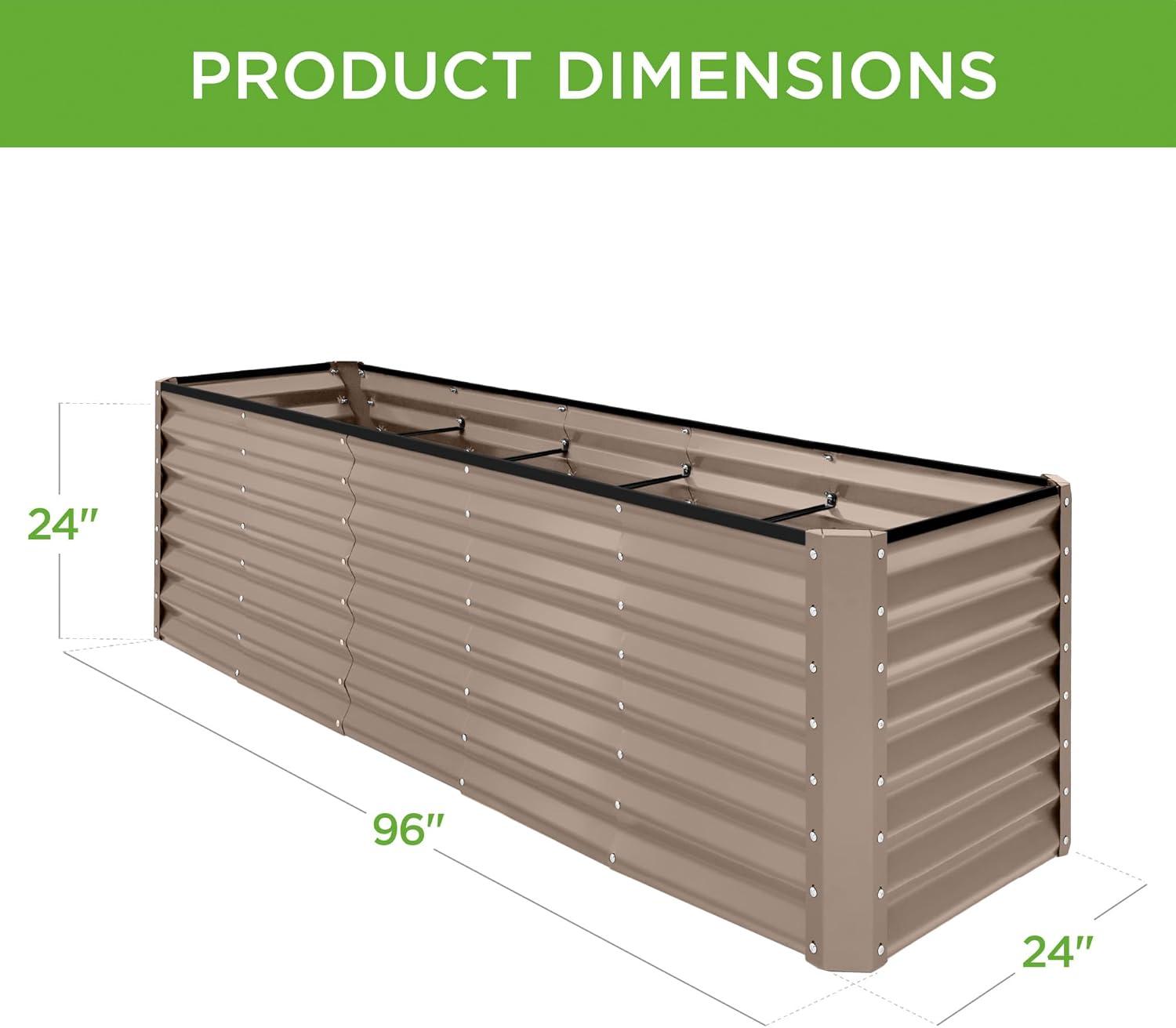 Taupe 8x2x2ft Outdoor Metal Raised Garden Bed Planter Box