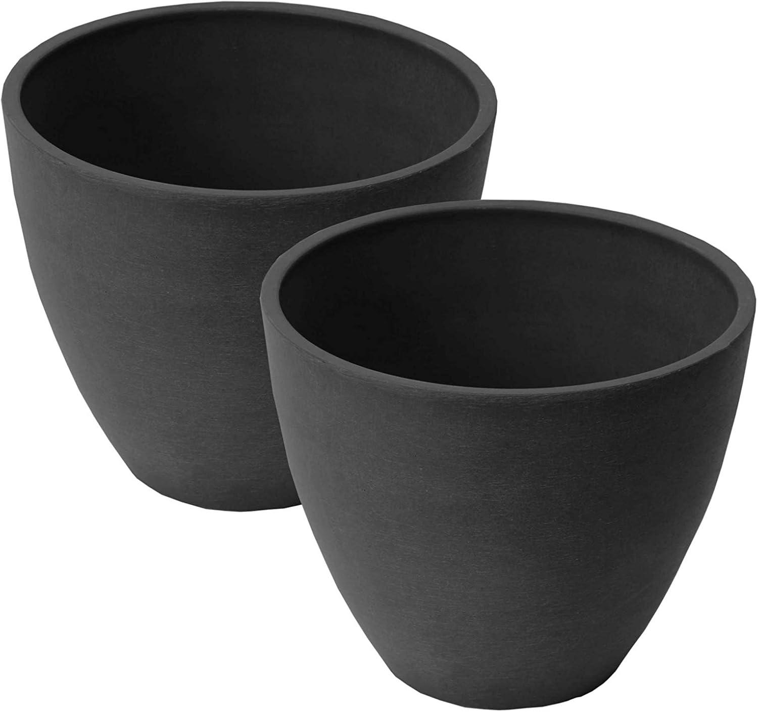 Spun Charcoal Small Round Composite Resin Planters, 2 Pack