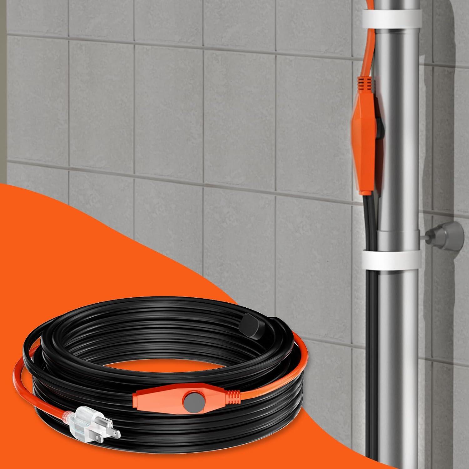 VEVOR Pipe Heating Cable 24FT 7W/FT Heat Tape for Pipes with Built-in Thermostat
