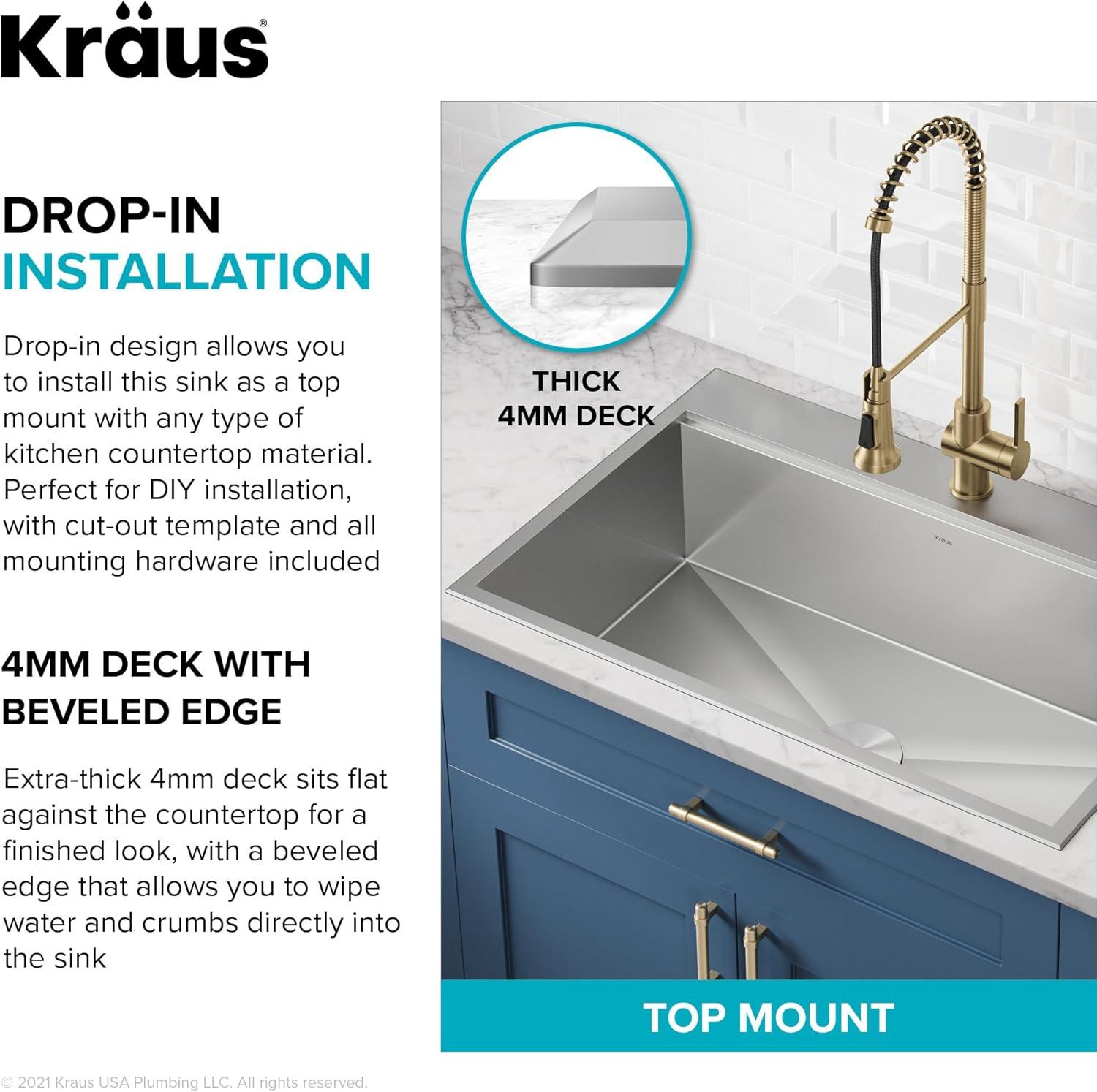 KRAUS Kore Drop-In Workstation 16 Gauge Stainless Steel Single Bowl Kitchen Sink with Accessories