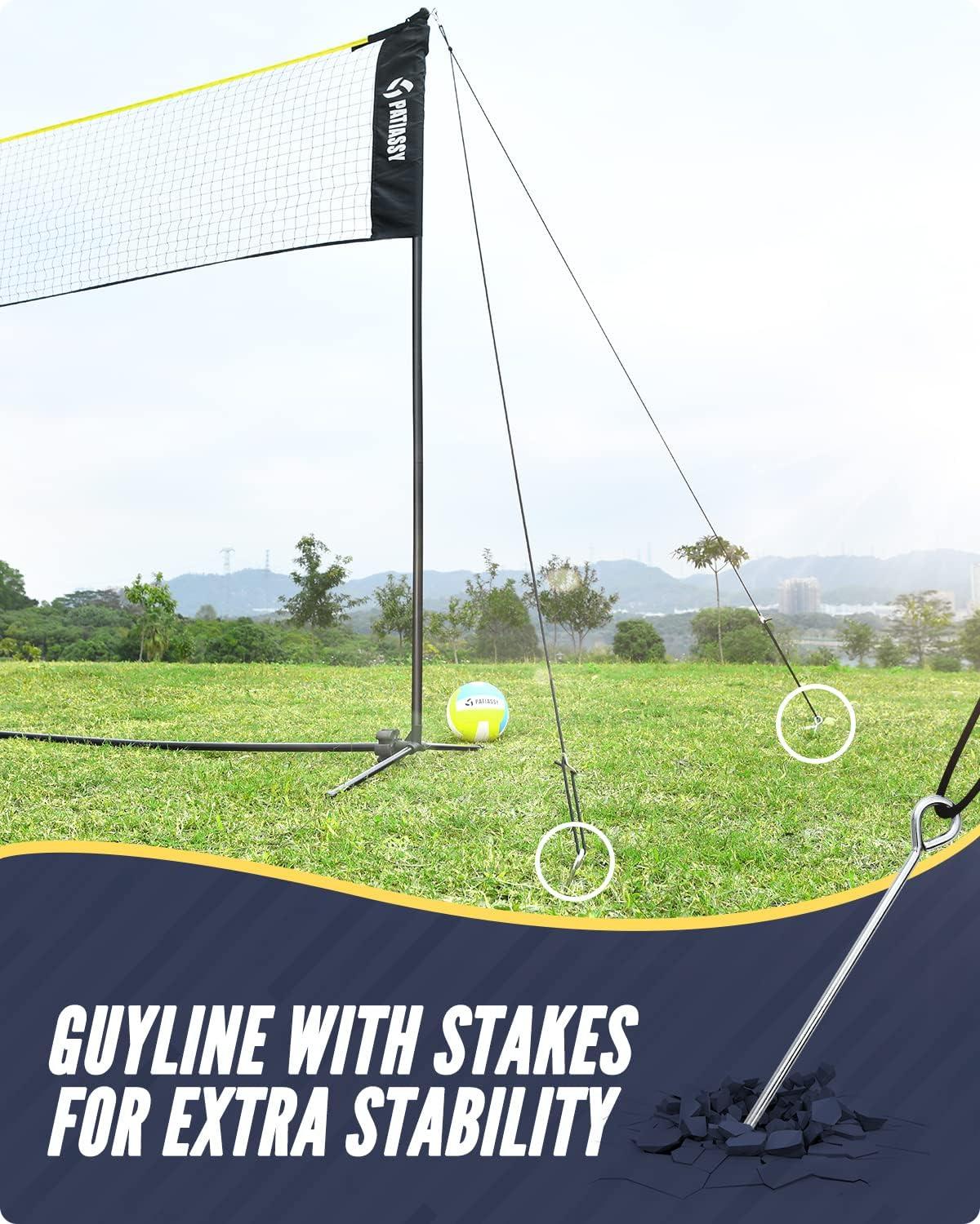 17FT Badminton Volleyball Combo Net Set for Backyard, 5.1ft-7.4ft Adjustable Heigh Portable Sports Net with Poles, 4 Badminton Rackets, 3 Shuttlecocks and Volleyball for Driveway Game