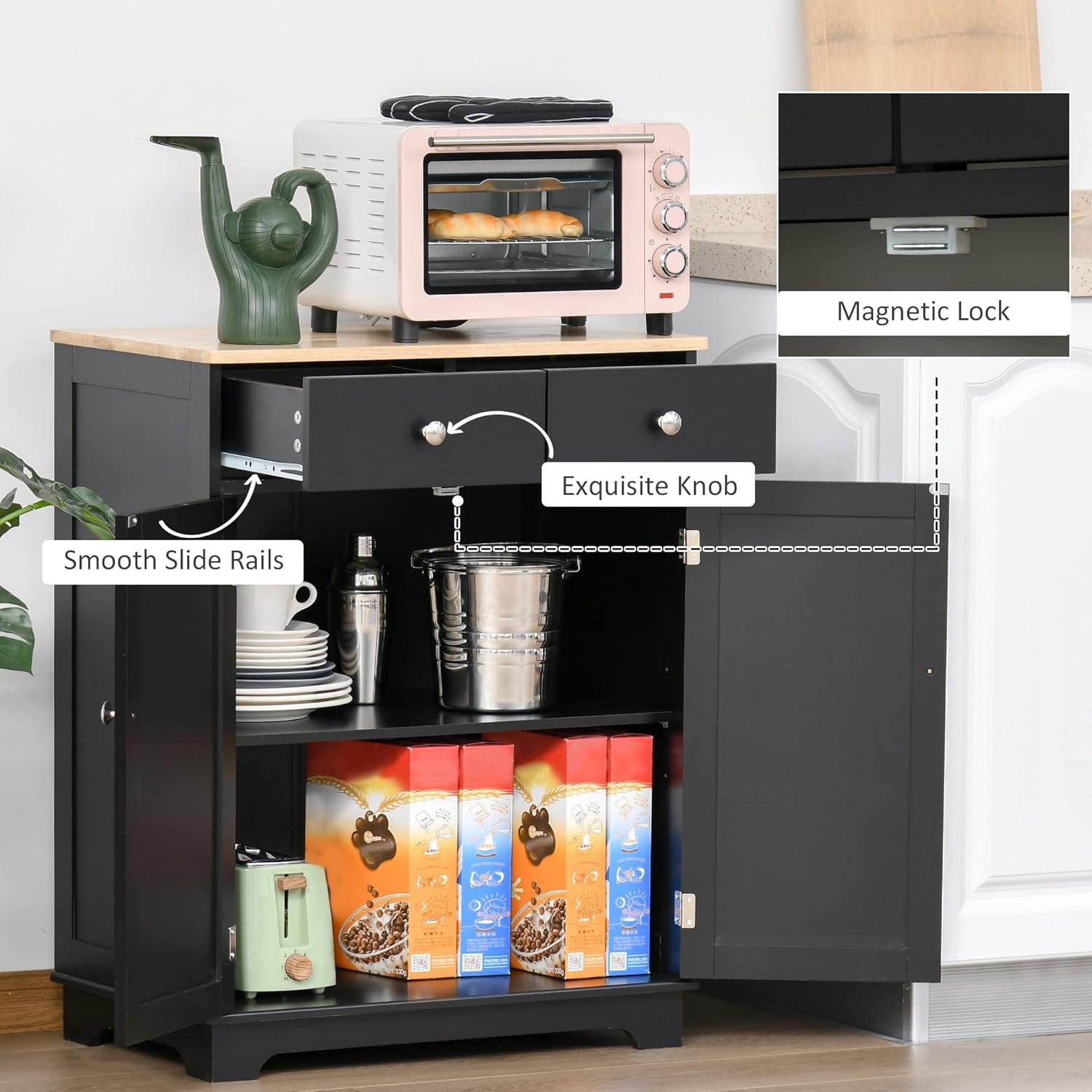 Black Solid Wood Countertop Kitchen Storage Cabinet with Drawers