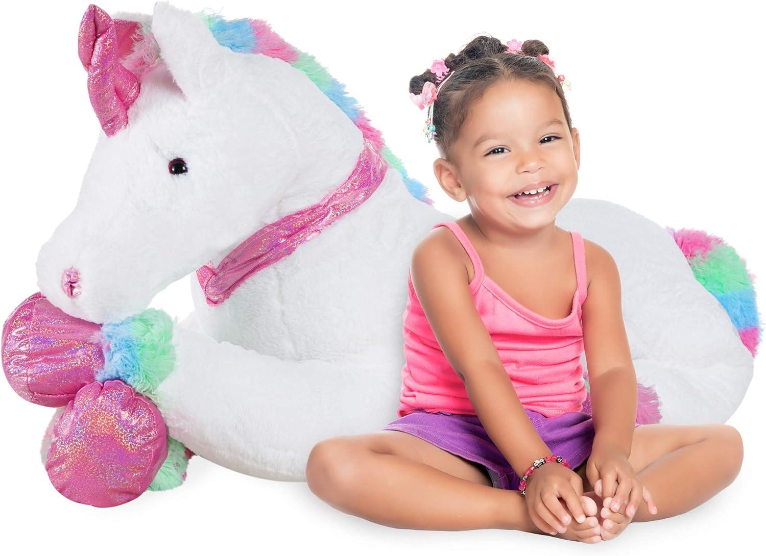Best Choice Products 52in Kids Large Plush Unicorn, Life-Size Stuffed Animal Toy w/ Rainbow Details - White Faux Fur