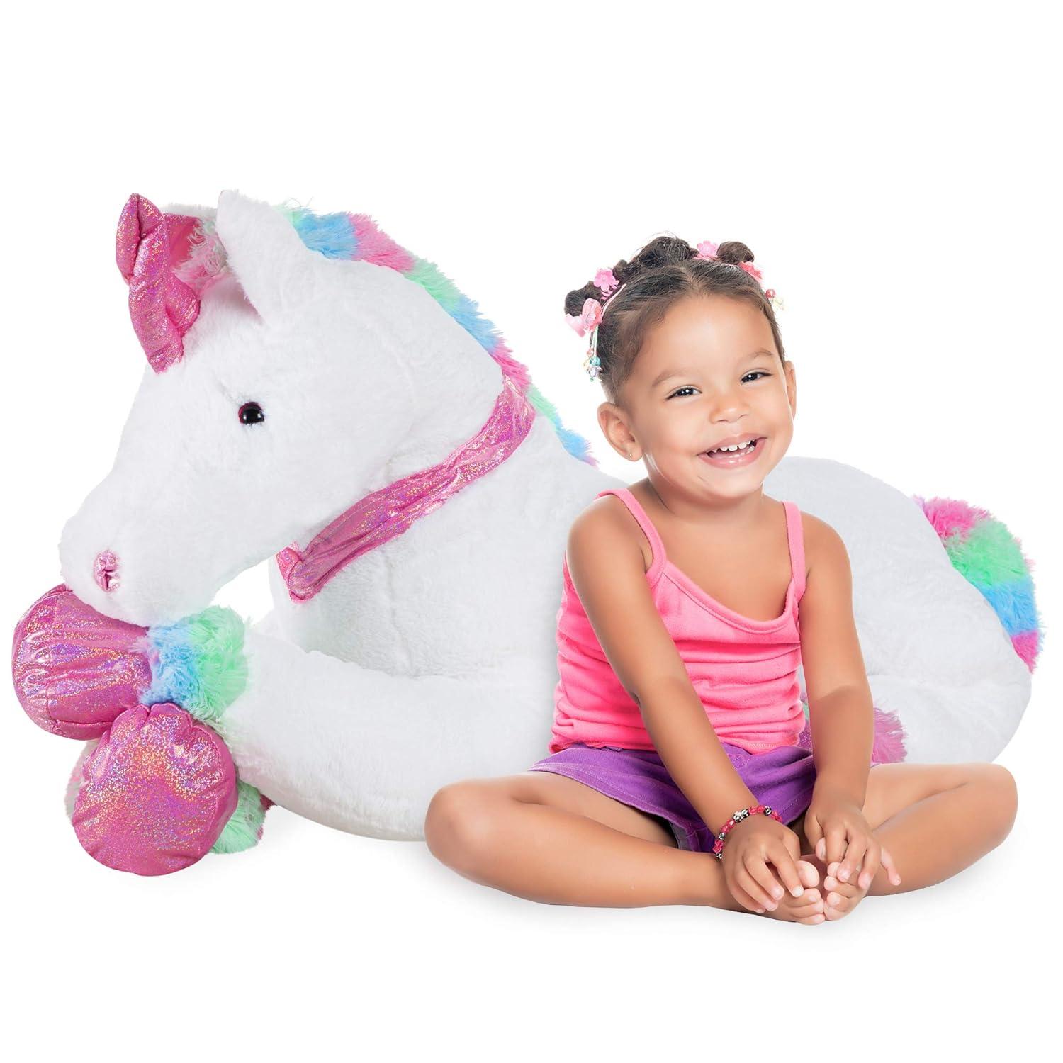 Best Choice Products 52in Kids Large Plush Unicorn, Life-Size Stuffed Animal Toy w/ Rainbow Details - White Faux Fur