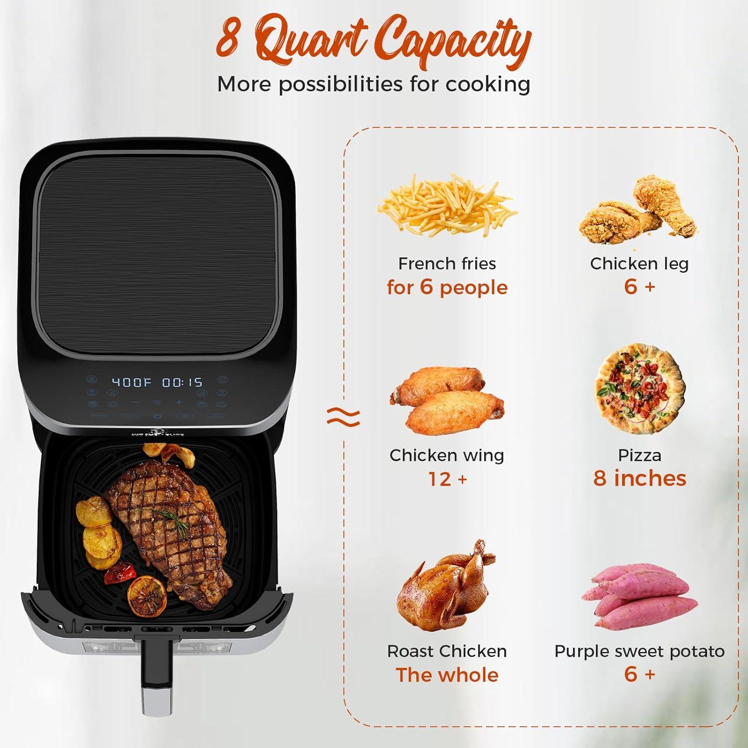 8-Quart Stainless Steel Electric Air Fryer with Touch Control