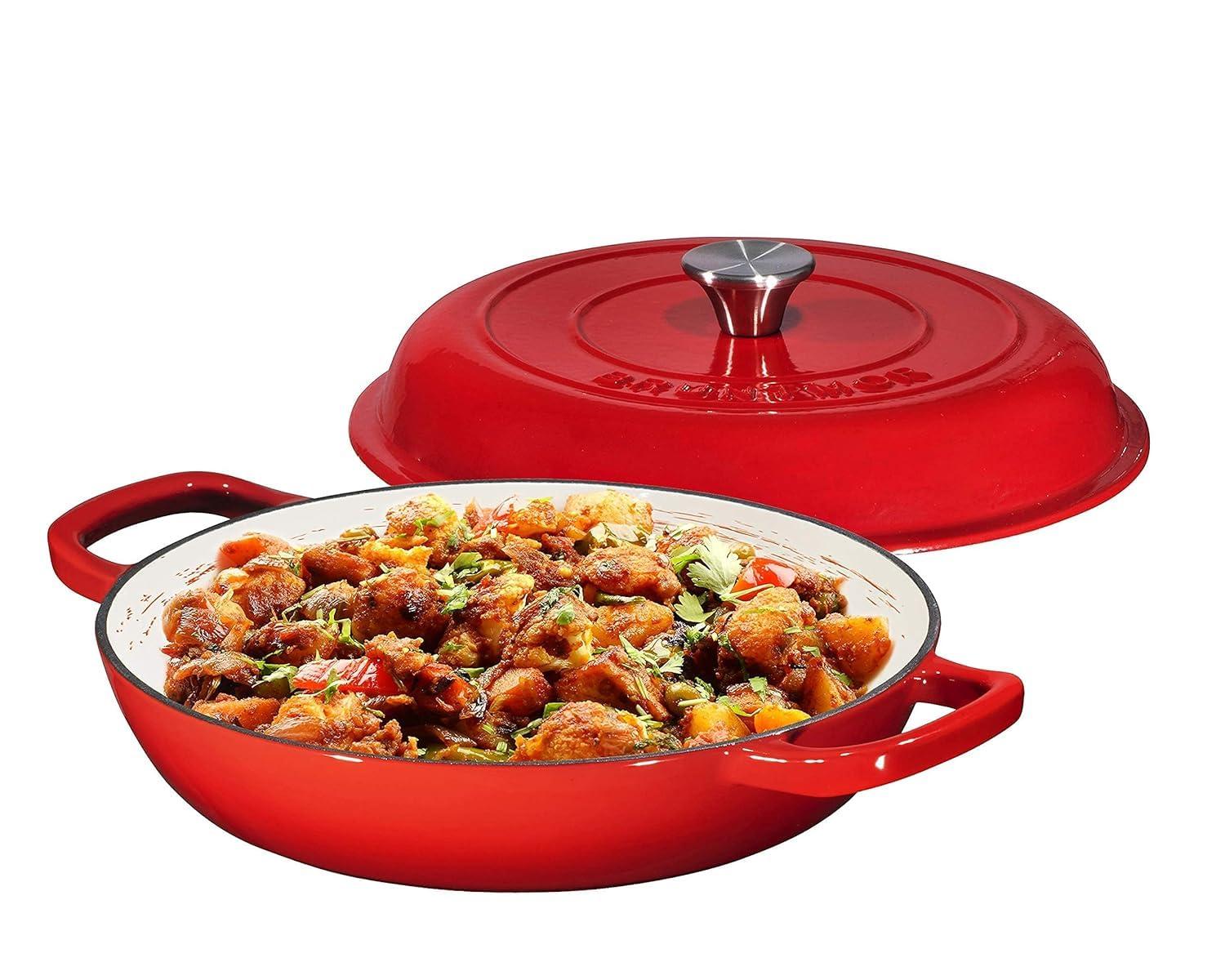 Bruntmor 121oz Qt - Enameled Cast Iron Dutch Oven With Handles and Lid | Cast Iron Skillet with Non-Stick Coating, Marine Blue