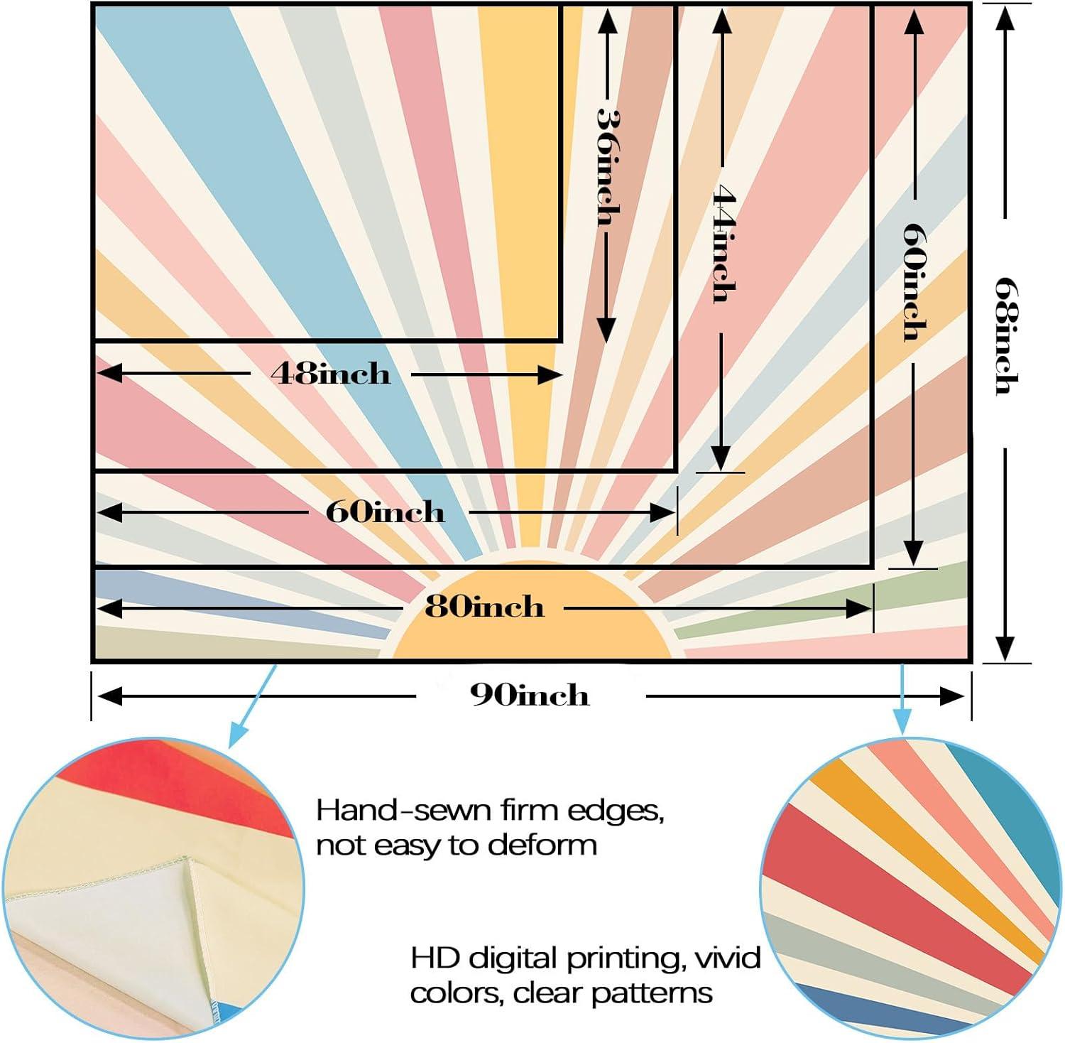 Vintage Sun Tapestry Bohemia Wall Hanging Retro 70s Rainbow Sunrise Sunset Geometric Grunge Abstract Art Print Hippie Decor for Dorm Nursery Bedroom