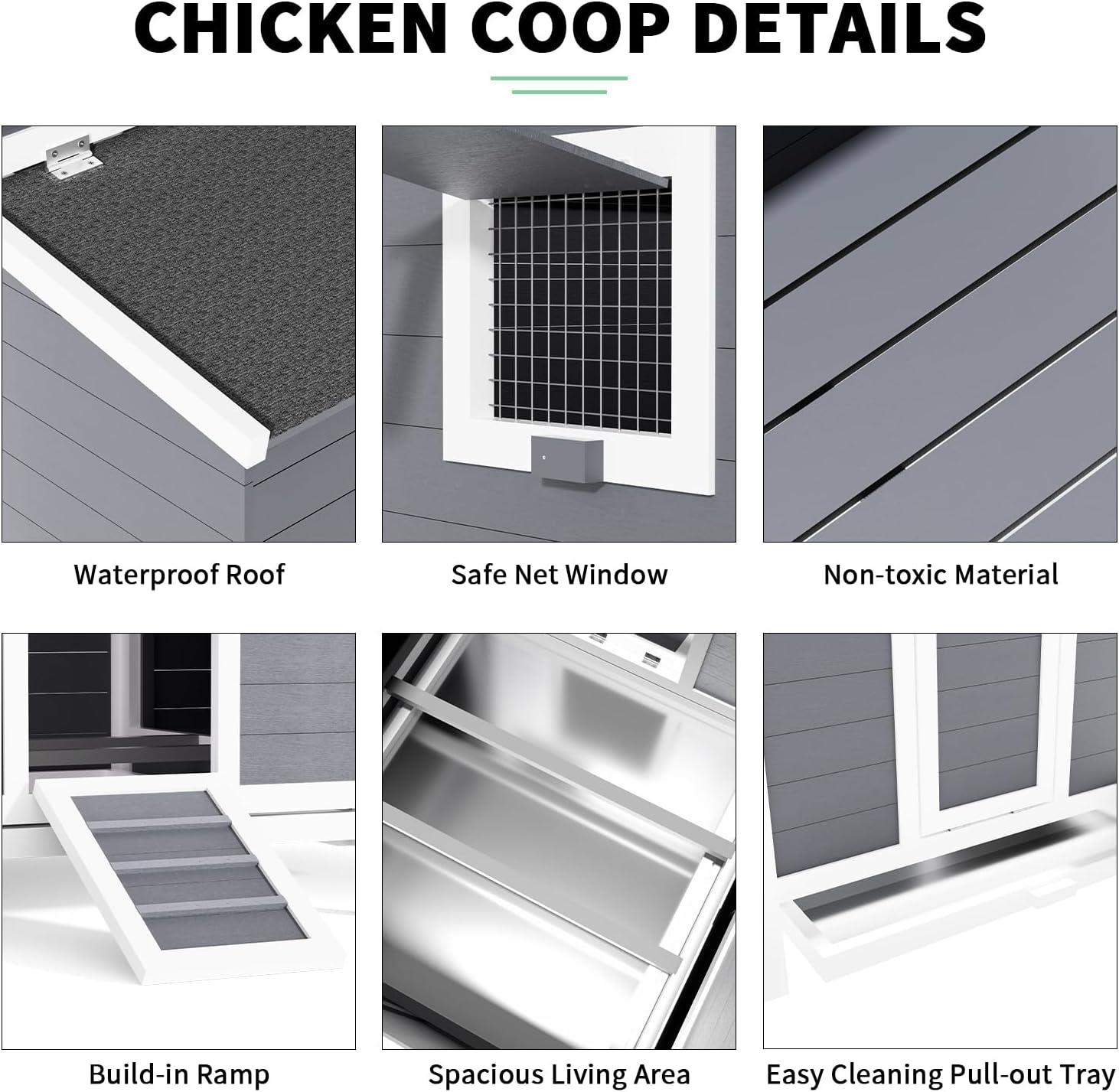 59" Large Chicken Coop for 4-6 Chickens, Wooden Hen House with Large Nesting Boxes, Outdoor Poultry Cage Rabbit Cage with Ramps & Ventilation Window, 59''L*33.5''W*38.6''H