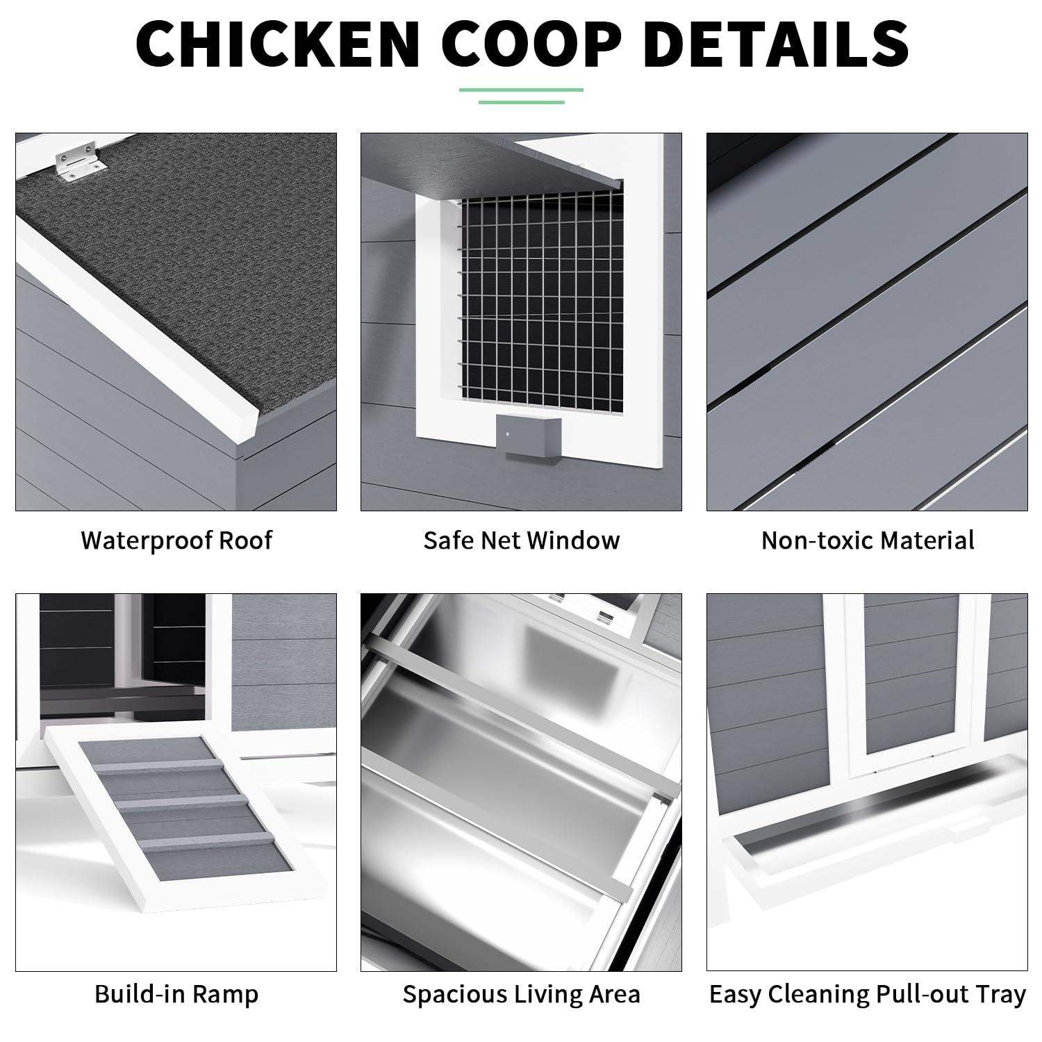 59" Large Chicken Coop for 4-6 Chickens, Wooden Hen House with Large Nesting Boxes, Outdoor Poultry Cage Rabbit Cage with Ramps & Ventilation Window, 59''L*33.5''W*38.6''H