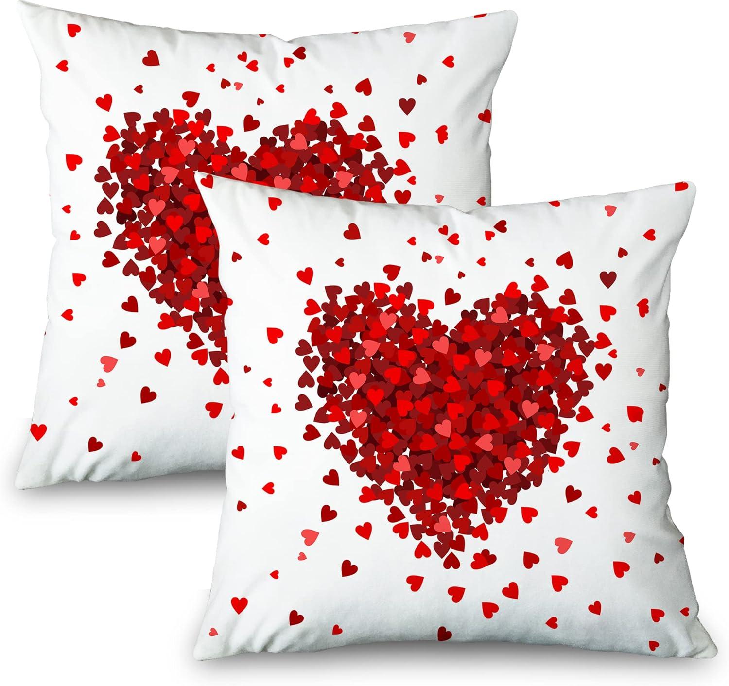 Valentines Day Red Heart Pillow Covers 18x18 Set of 2,Wedding Home Decor Love Decorative Throw Pillows Cushion Cases Romantic Valentine Gift for Girls Woman