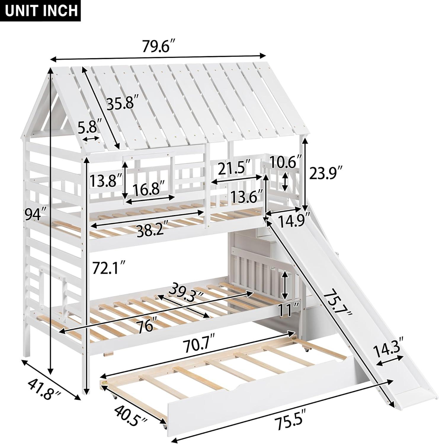 Harper Orchard Twin Over Twin House Bunk Bed With Trundle And Slide