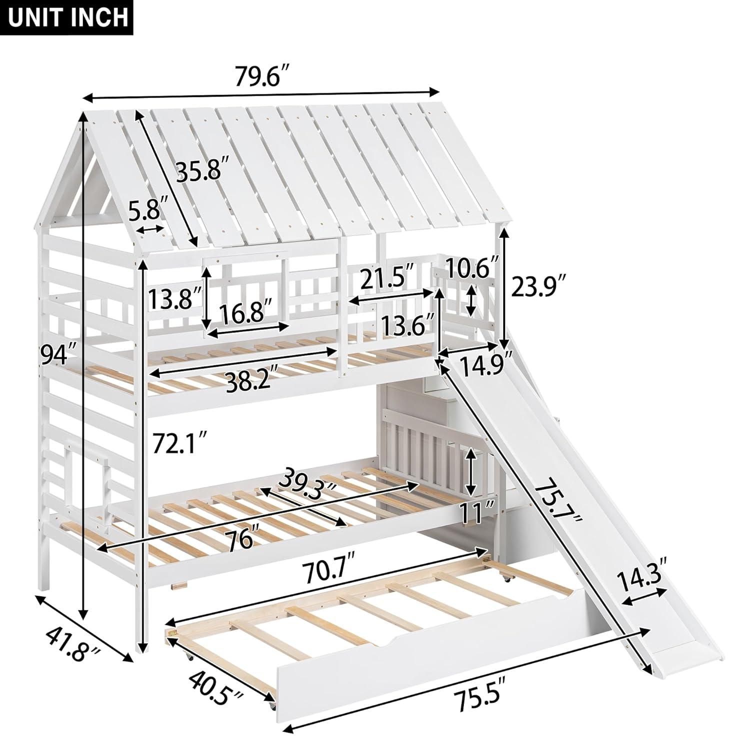 Harper Orchard Twin Over Twin House Bunk Bed With Trundle And Slide