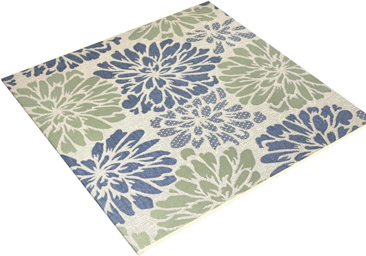 Zinnia Navy and Green Floral Synthetic 6' Square Area Rug