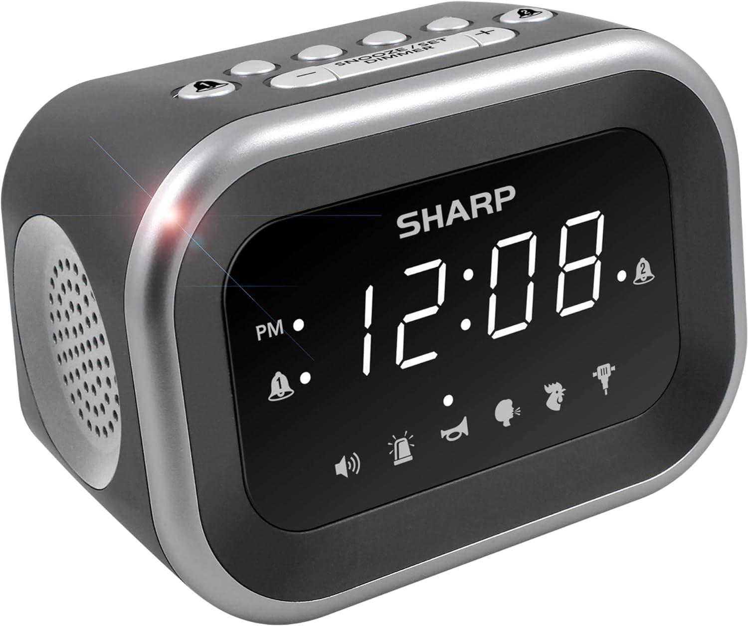 Sharp Super Loud Alarm Clock for Heavy Sleepers, 6 Extremely Loud Wake Up Sounds - up to 115db Volume