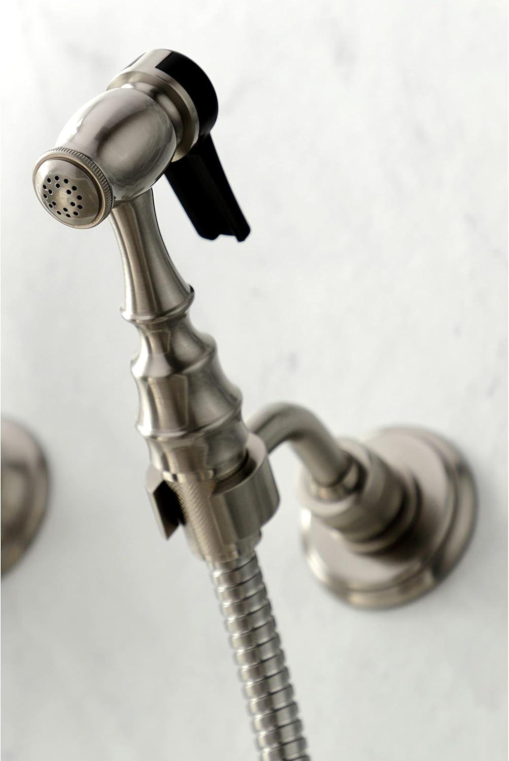 Kingston Brass Heritage Double-Handle 3-Hole Wall-Mount Bridge Kitchen Faucet with Brass Sprayer