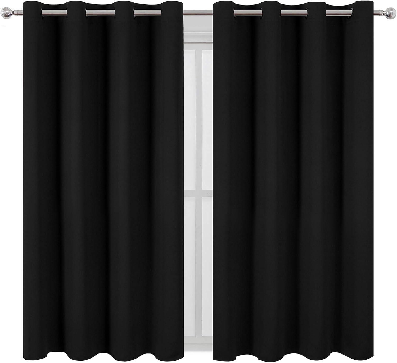 Coodeto Short Blackout Curtains Black, Set of 2, W52 x L63 - Blackout Curtains for Kitchen and Kids Bedroom