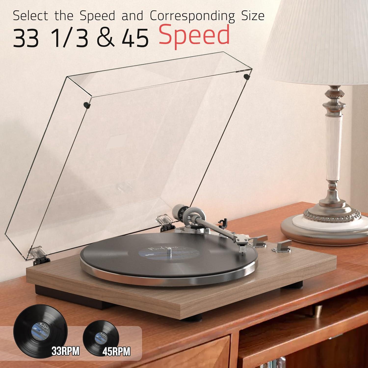 Turntables Record Player with Wireless Output Connectivity Vinyl Player Belt-Drive Support 33 45 RPM Speed Phono Line USB Digital to PC Recording with Advanced MM Cartridge ATN3600L Light Brown