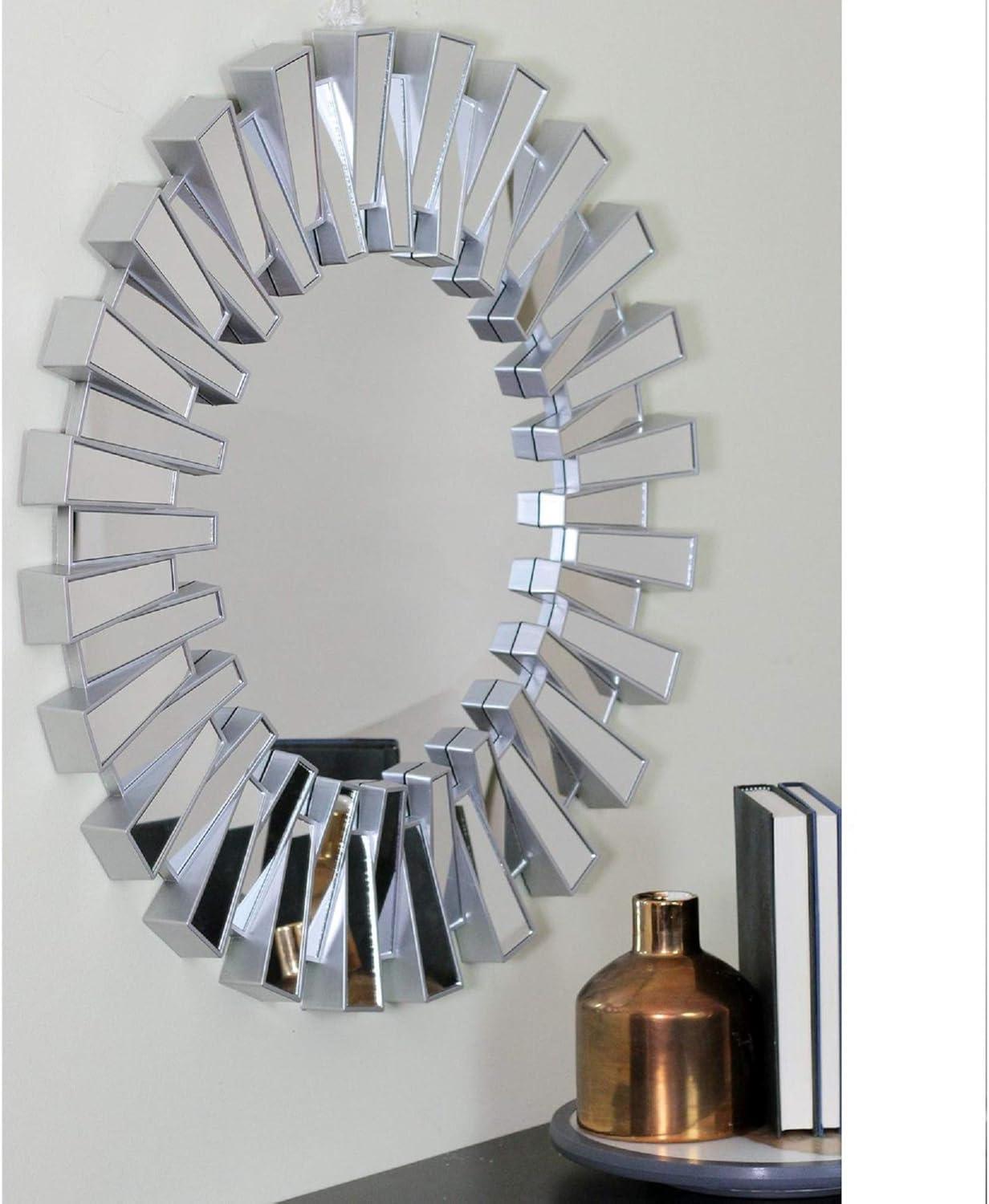 Northlight 25.5" Silver Aztec Sunburst Round Mirror Wall Decor