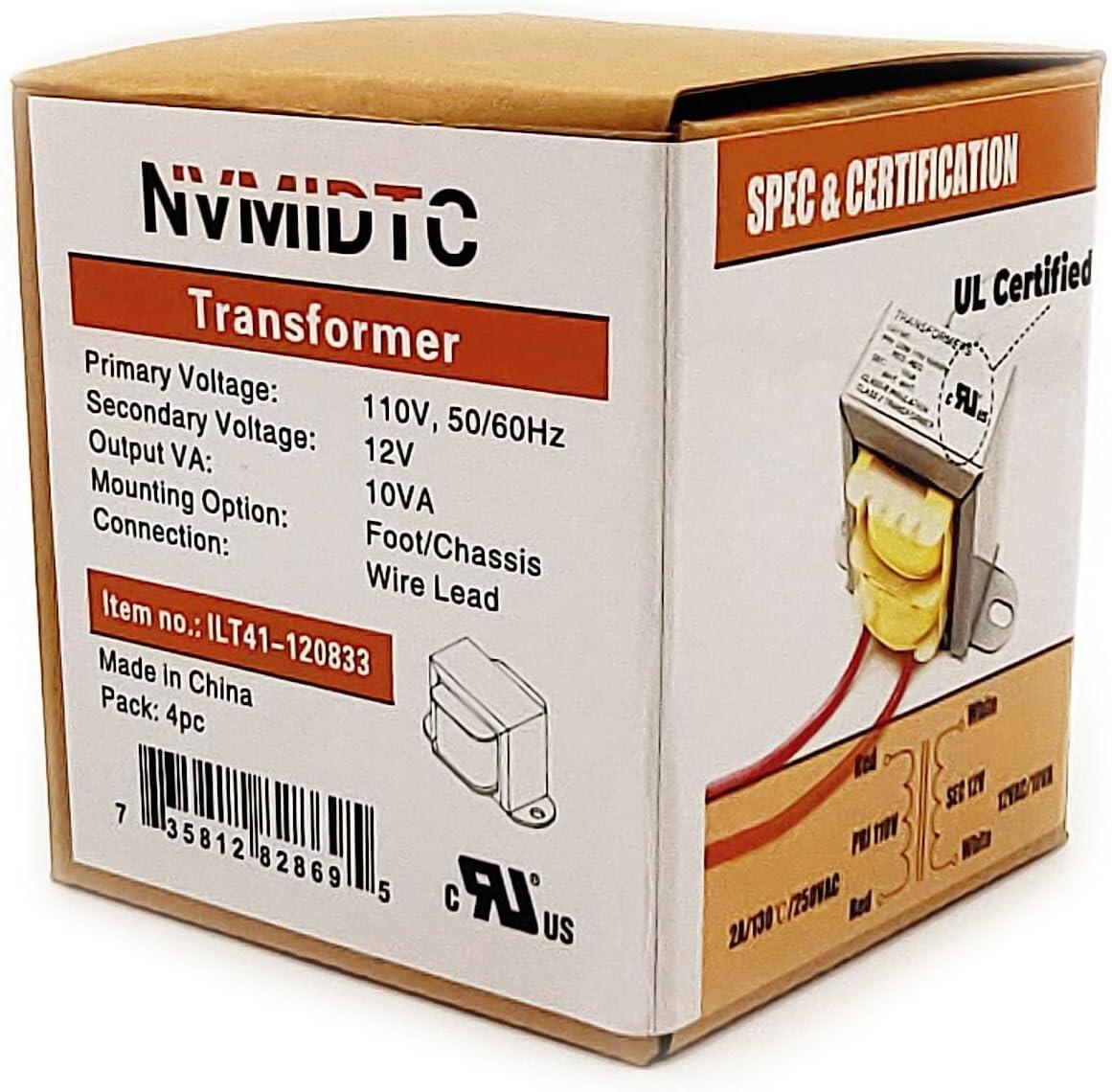 NVMIDTC AC/AC Power Transformer Input 110V 50/60HZ Output AC 12V 10VA Single Phase Transformer Step Down Transformer 110v to 12vac Power Converters Control Transformer 4 Pack 3 Yrs Warranty