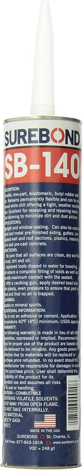 Sealant, 10.3 oz, Tube, White, Butyl Base