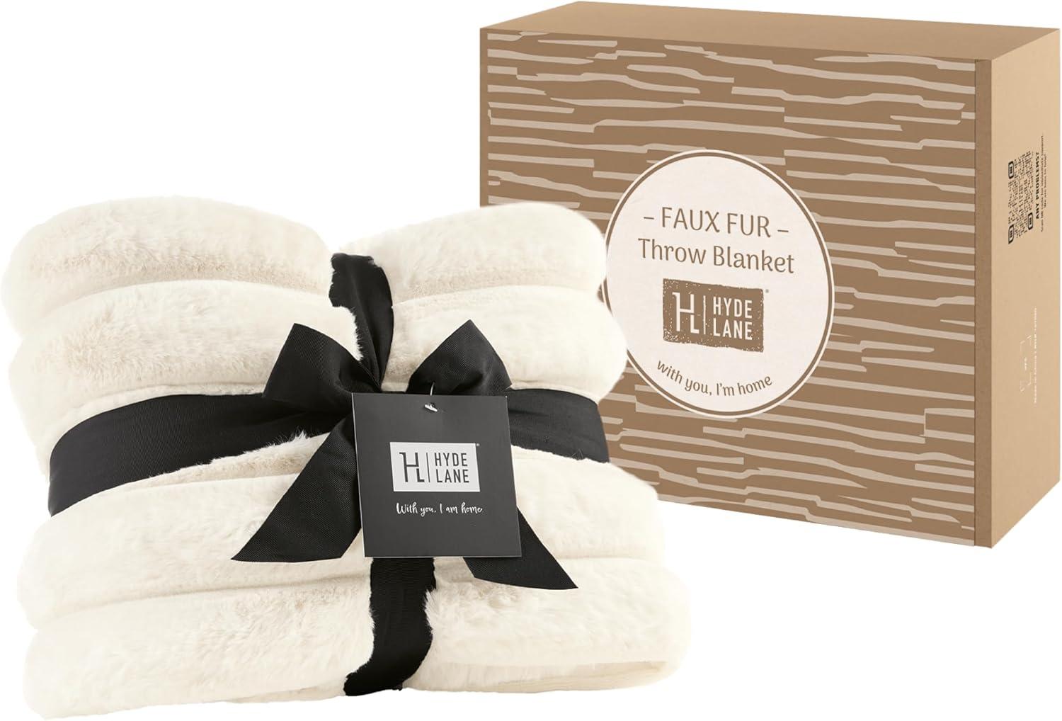 Hyde Lane Ultra Soft Faux Rabbit Fur Throw Blanket, Warm Plush Striped Blankets Twin Size – Luxury Home Decor, Fluffy Throws for Couch, Chair, Sofa, 750GSM (Cream, 60"x80")