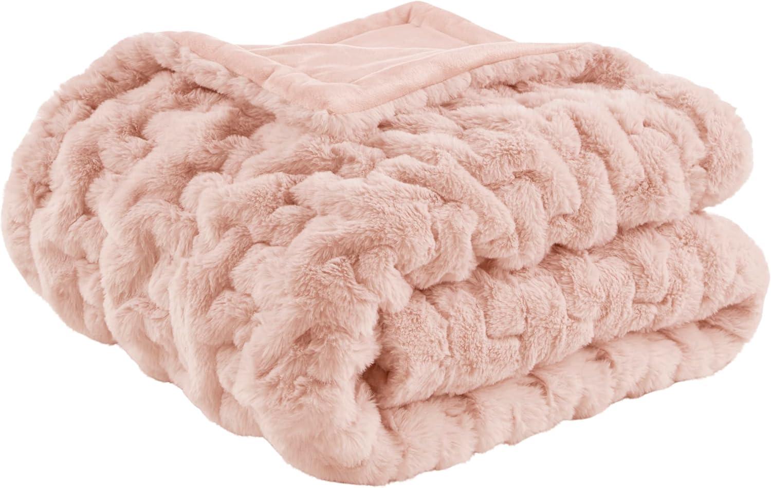 Madison Park Blush Ruched Fur Throw 50x60"
