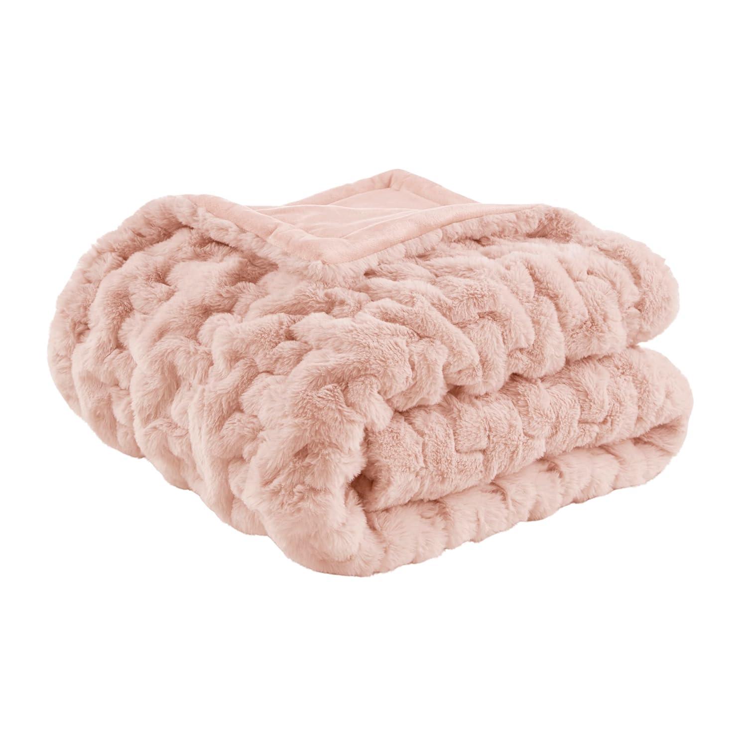 Madison Park Blush Ruched Fur Throw 50x60"