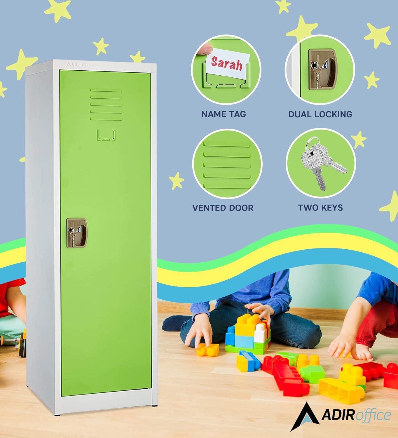 48-Inch Green and Off-White Steel Kids Storage Locker