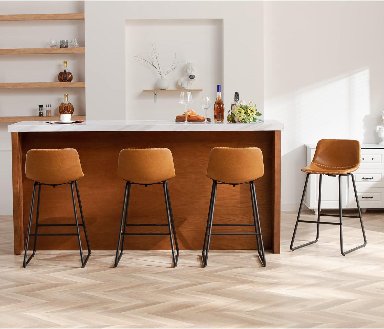 HeuGah Bar Stools Set of 4,Faux Leather Counter Height Bar Stools,26" Bar Chairs with Back,Modern Counter Stool for Kitchen Island