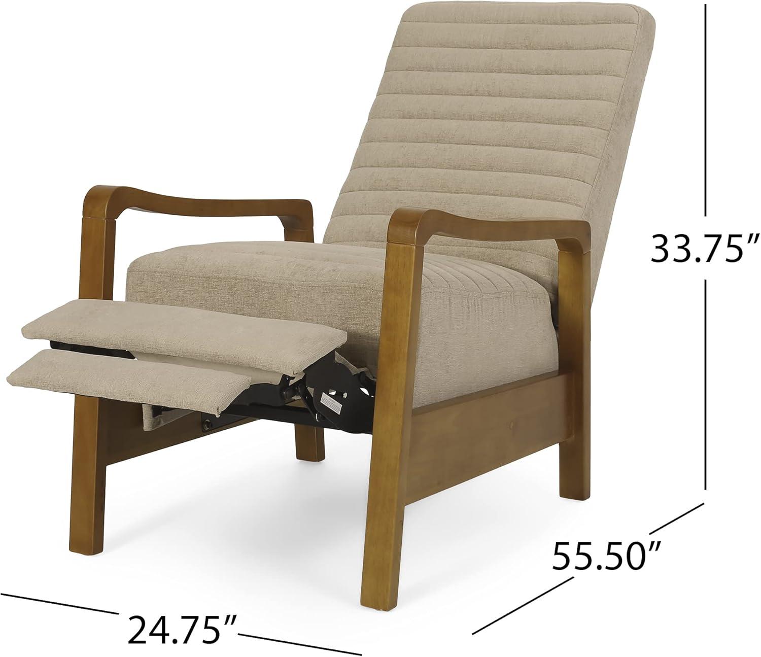 Munro Contemporary Fabric Channel Stitch Pushback Recliner Sand/Teak - Christopher Knight Home: Mid-Century Design, Rubberwood Frame
