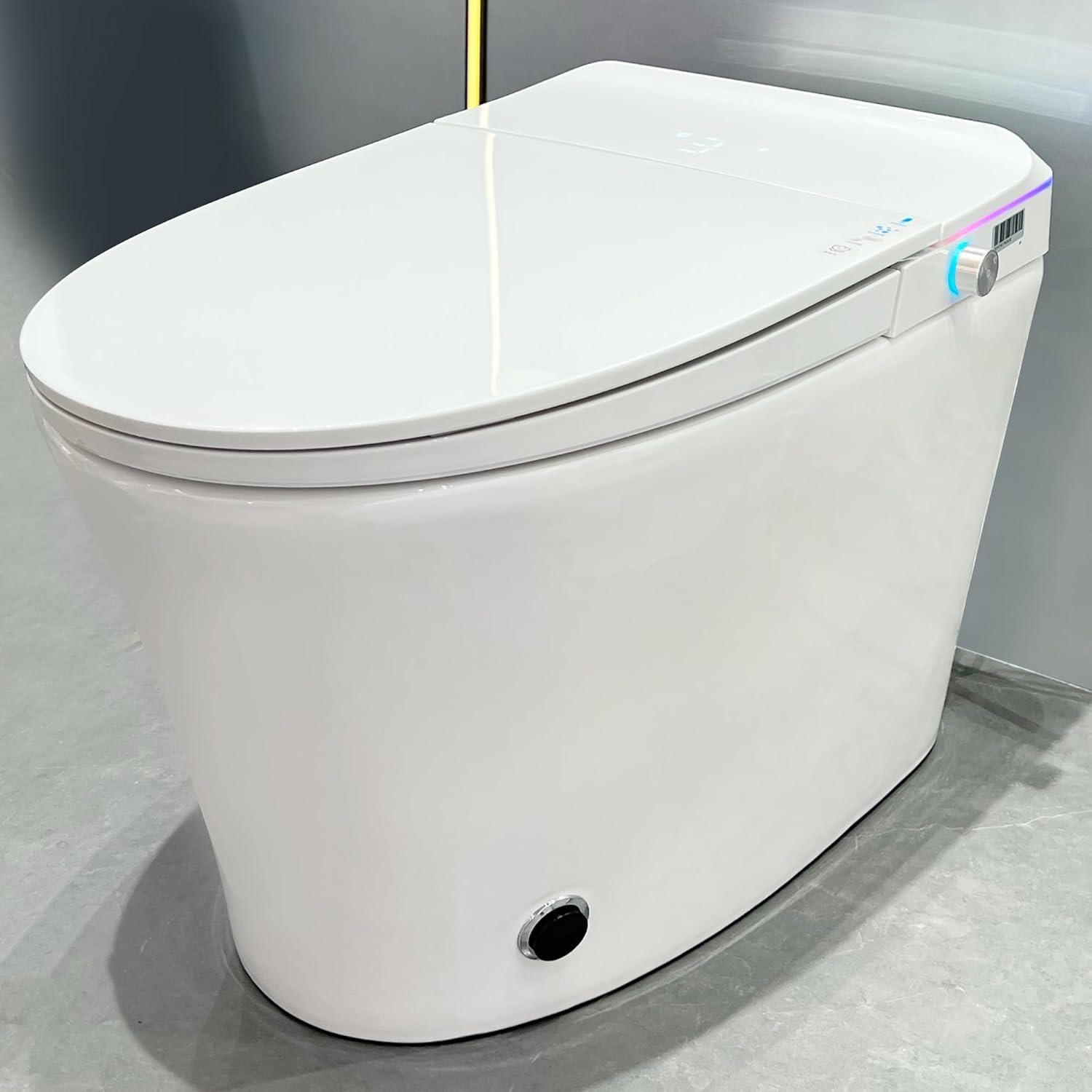 Smart Toilet with Built-in Bidet, Heated Seat, Auto Flush, Auto Open & Close Lid, Warm Water, Dryer, Foot Sensor, Nightlight, Wireless Remote Control