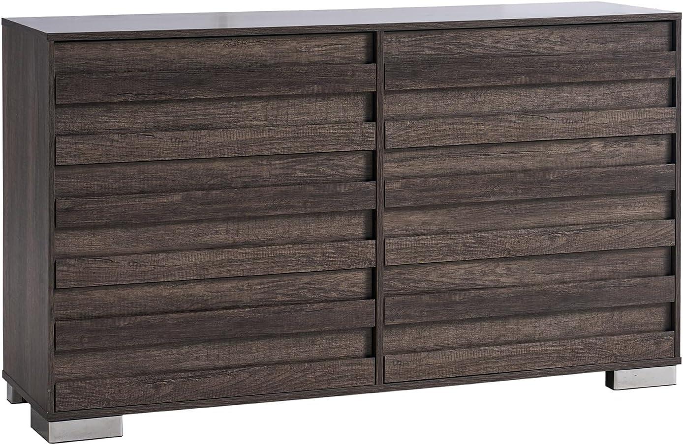 Merluxy 6 Drawers Dresser for Bedroom, 54" Wide Chest of Drawers with Slat Handle, Farmhouse Wooden Dresser for Bedroom, Living Room,Rustic Grey